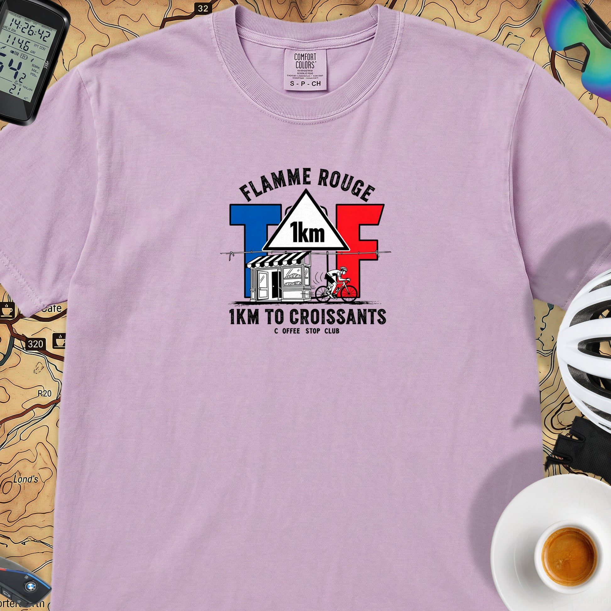 1km to the Croissants TdF Cycling T-Shirt — Orchid