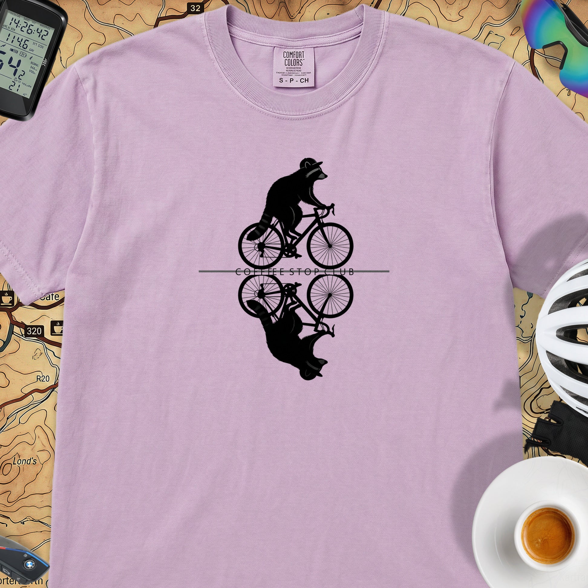 Raccoon Cycling Reflection T‑Shirt — Orchid