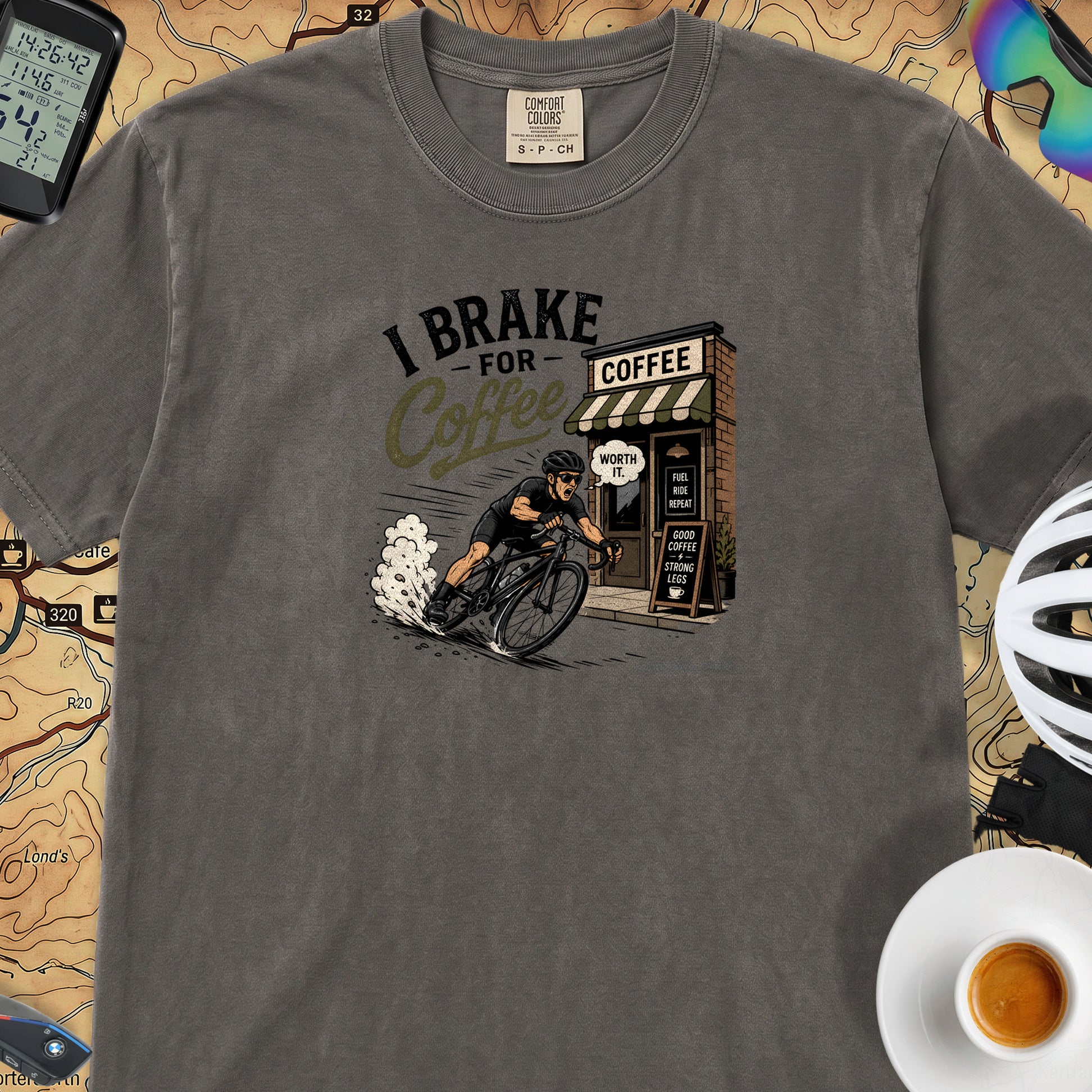 I Brake For Coffee T-Shirt — Pepper