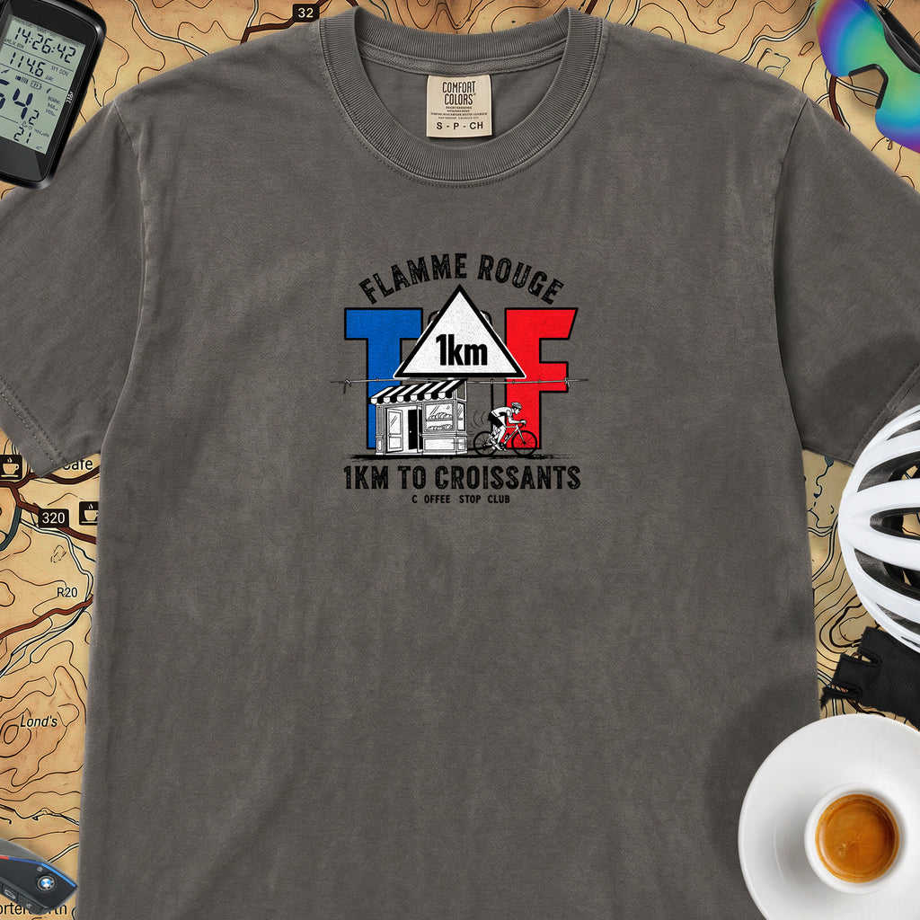 1km to the Croissants TdF Cycling T-Shirt — Pepper