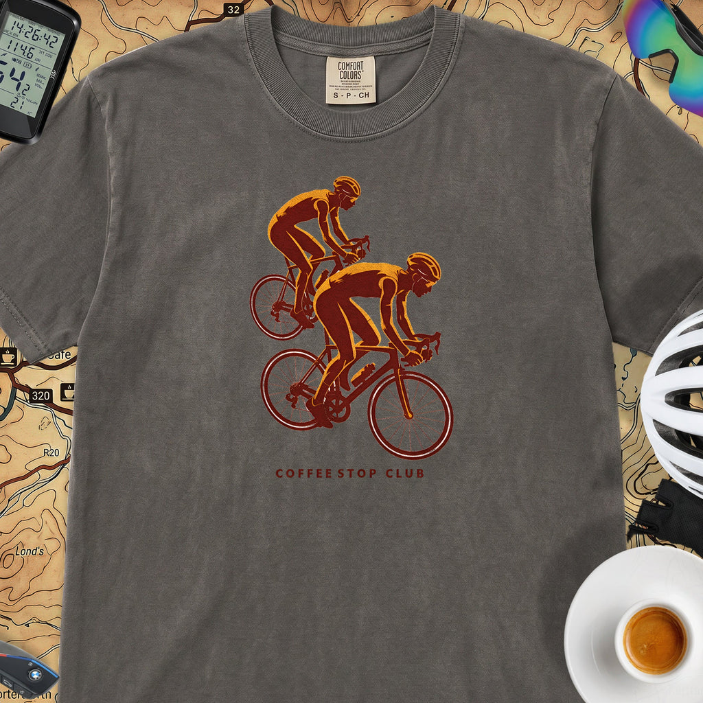Duo Ride Coffee Stop Club T-Shirt — Pepper