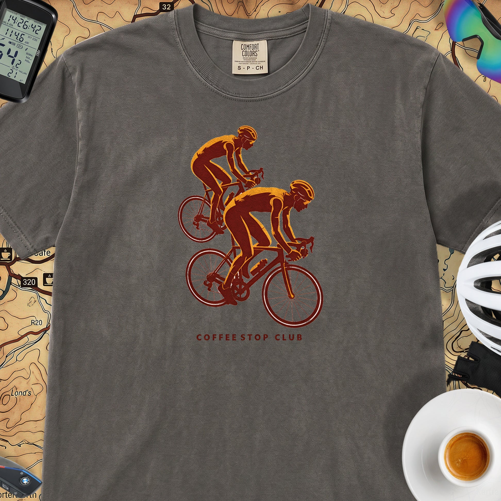 Duo Ride Coffee Stop Club T-Shirt — Pepper