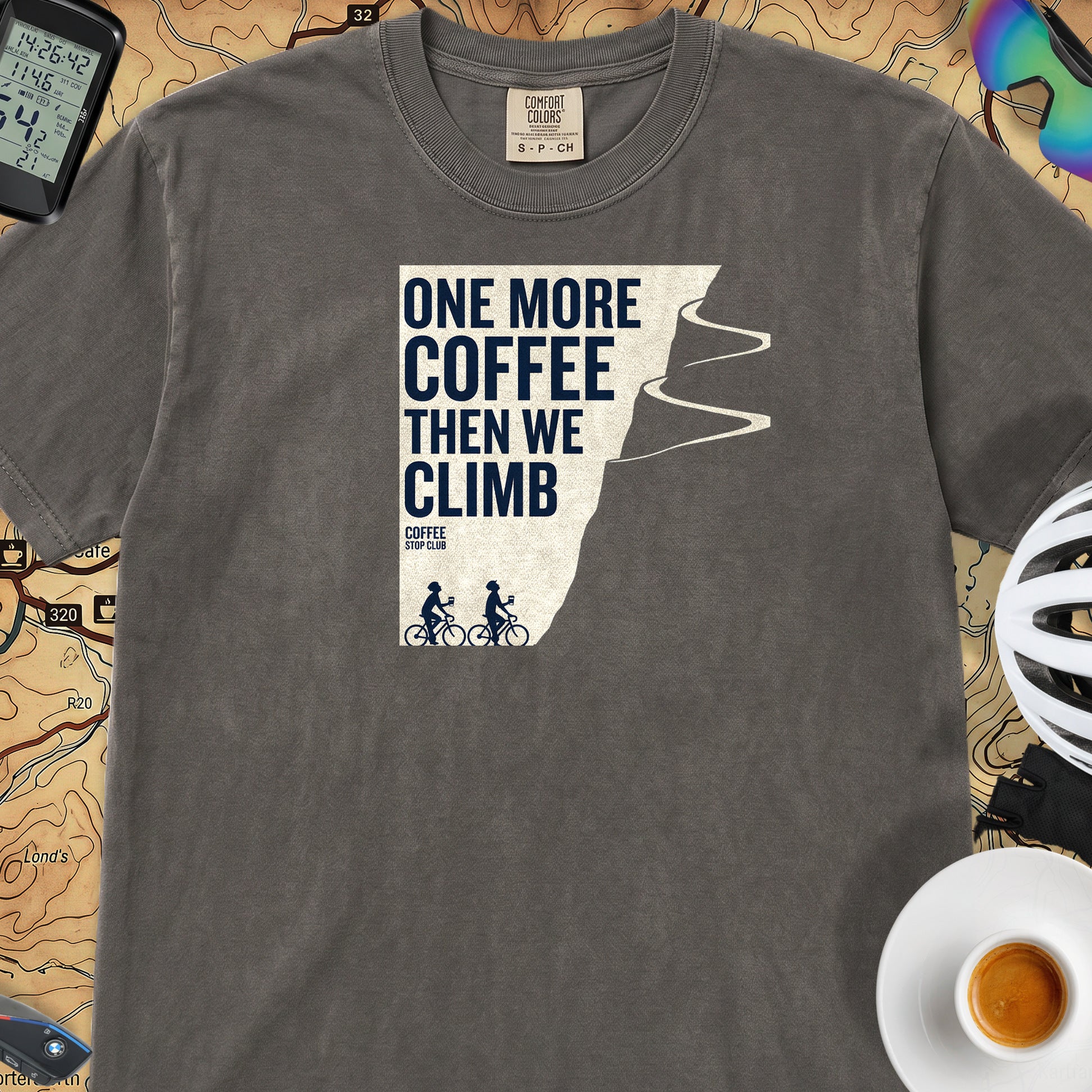 One More Coffee Then We Climb T-Shirt — Pepper