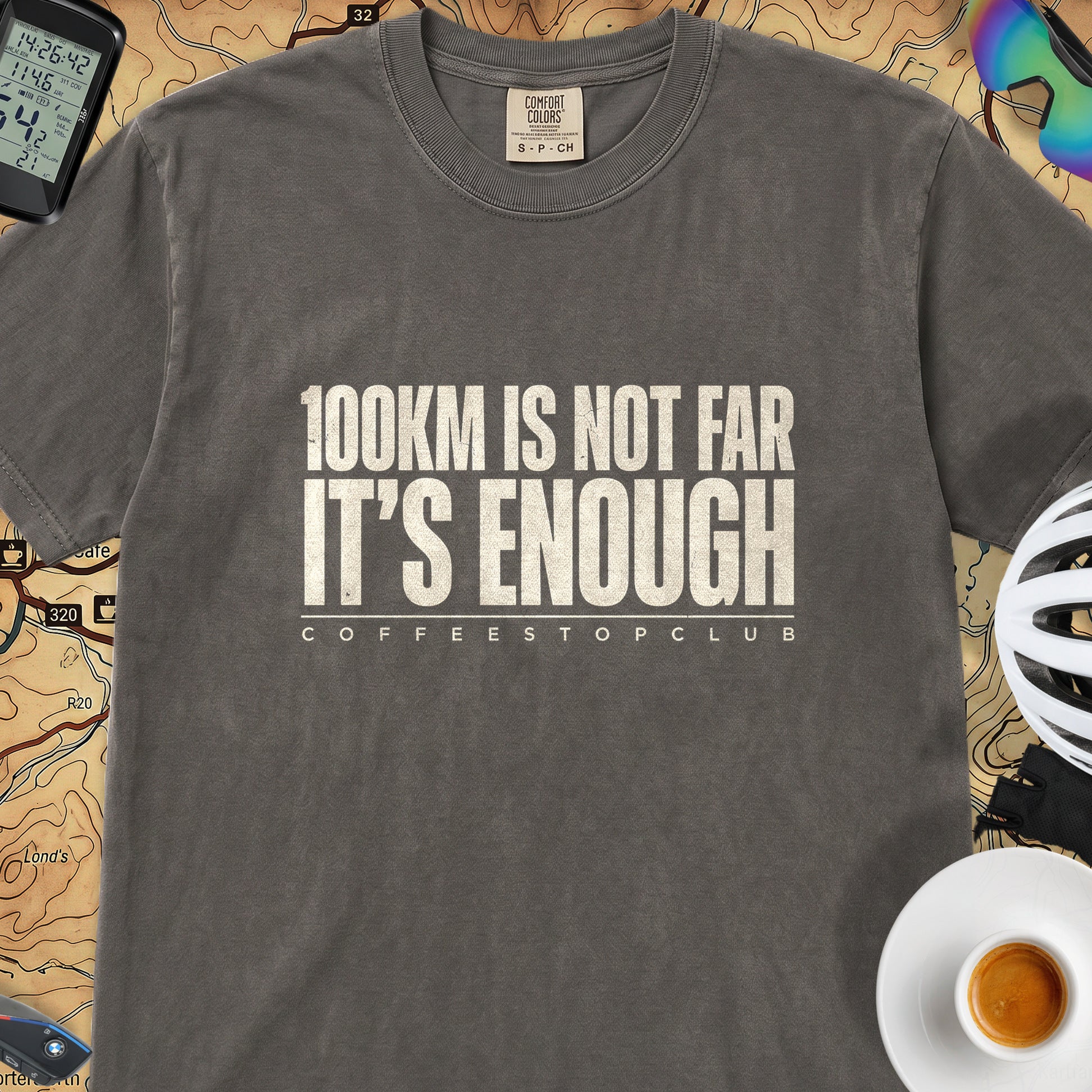 100Km is Not Far T‑Shirt — Pepper