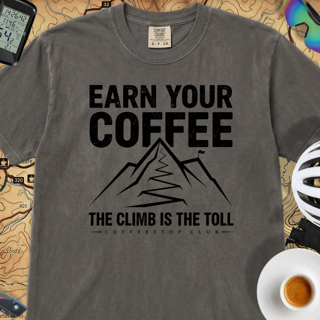 Earn Your Coffee Cycling T-Shirt — Pepper