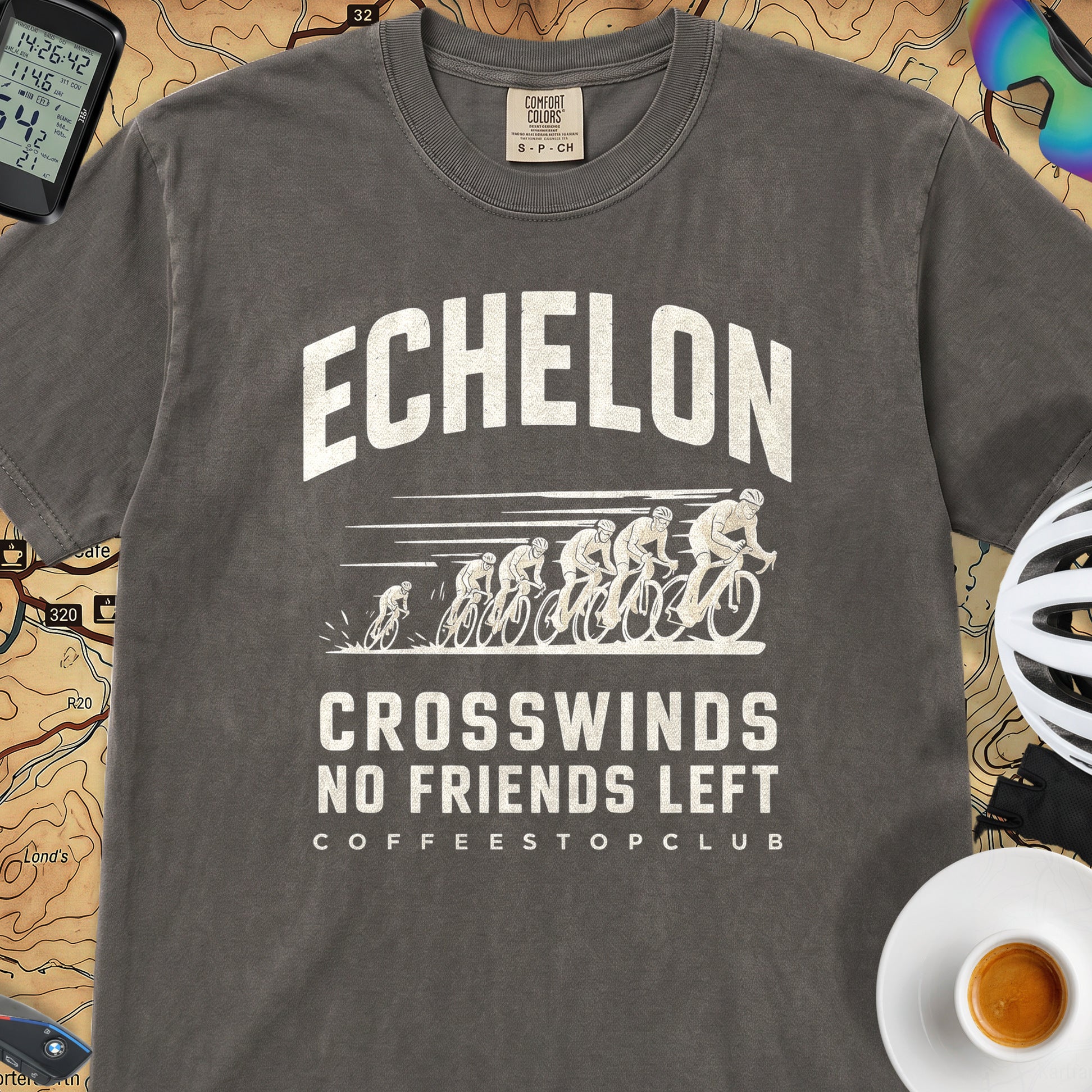 Crosswinds & No Friends Cycling T-Shirt — Pepper