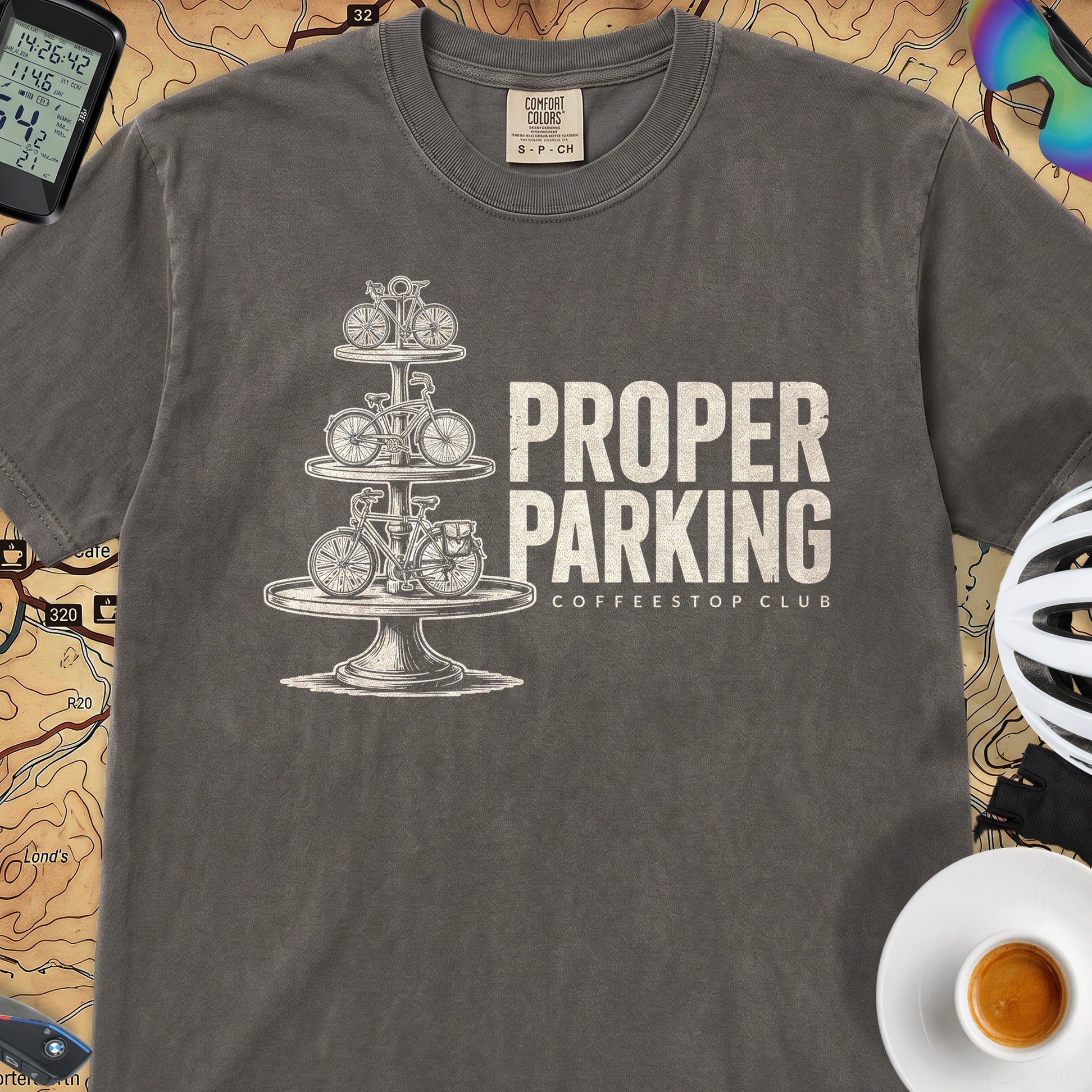 Proper Parking Cycling T-Shirt — Pepper