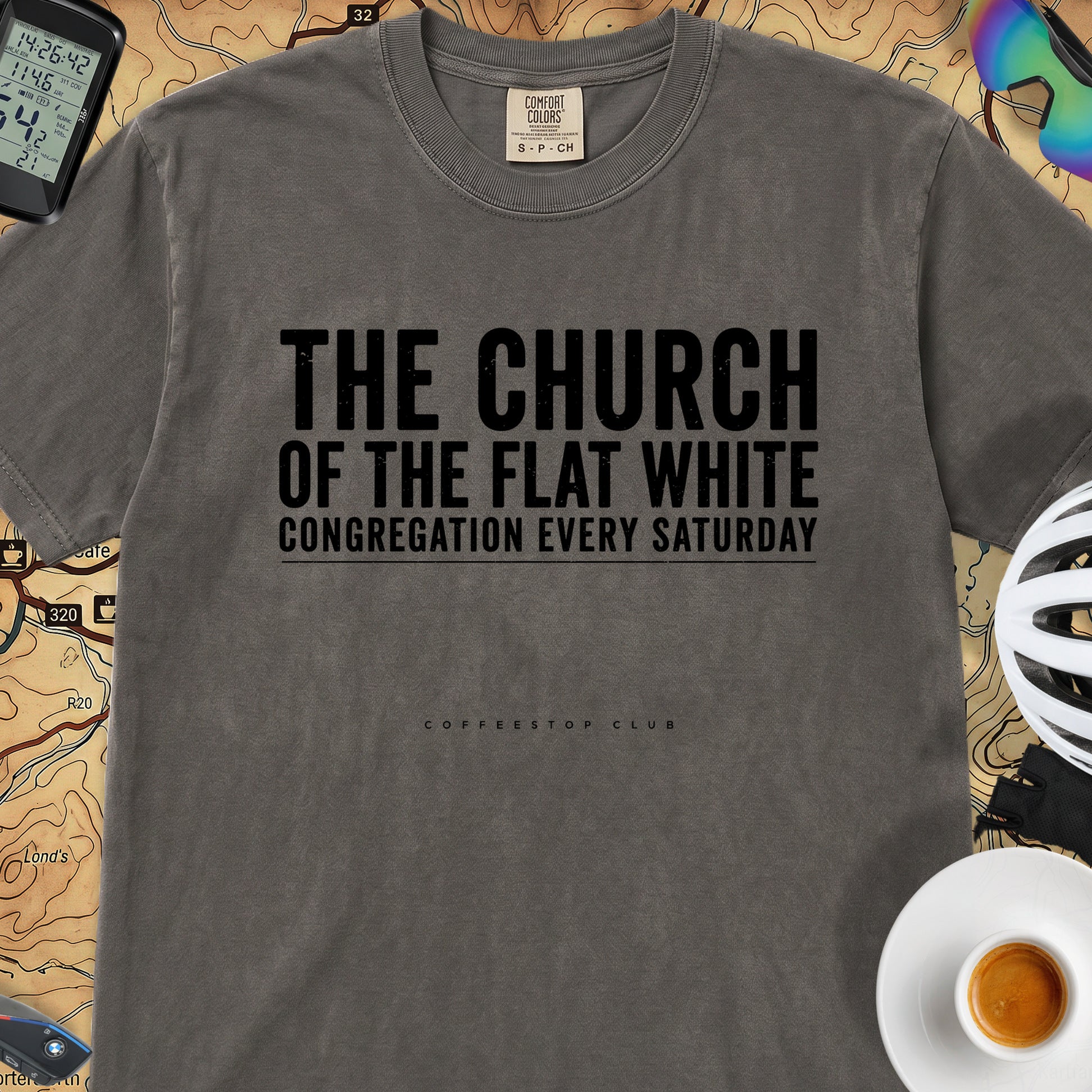 Church of the Flat White T‑Shirt — Pepper