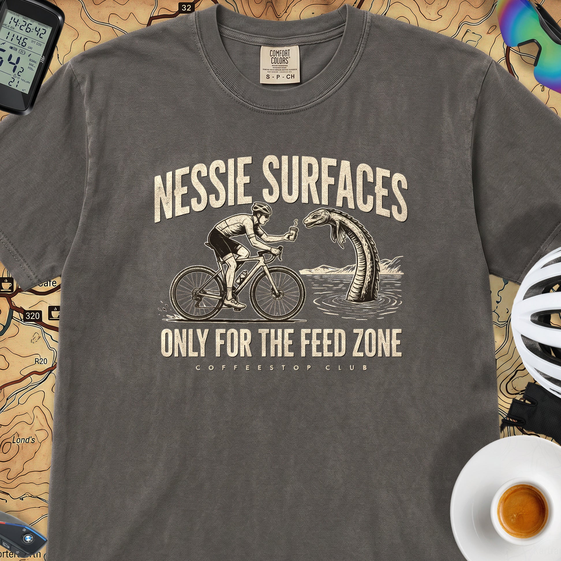 Nessie Surfaces Cycling T-Shirt — Pepper