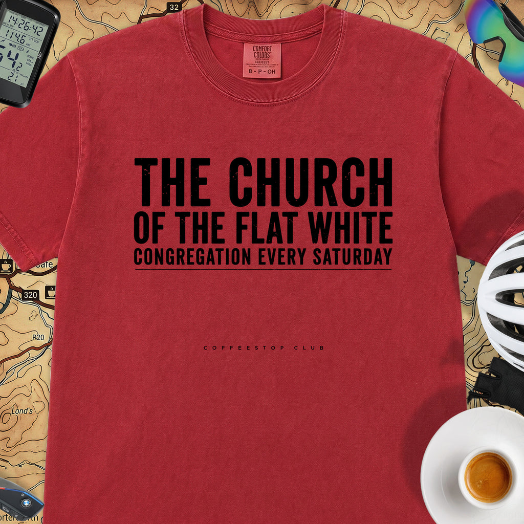 Church of the Flat White T‑Shirt — Red