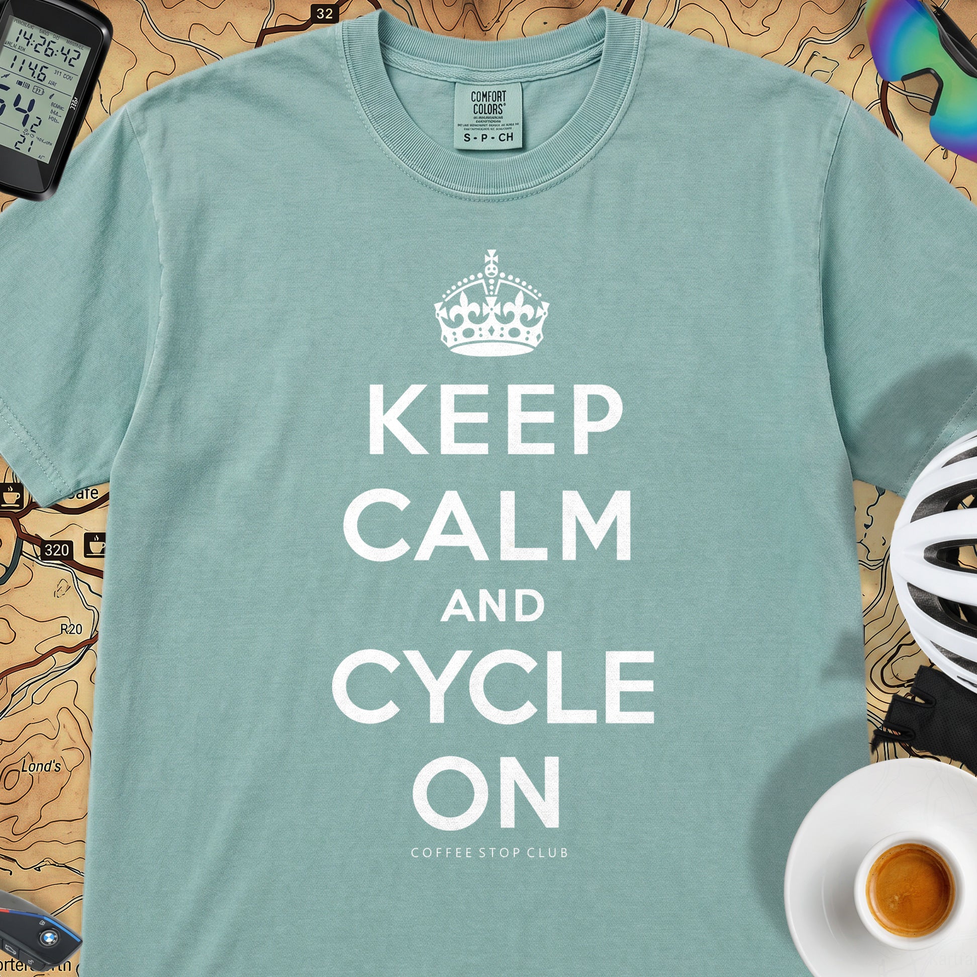 Keep Calm and Cycle On T-Shirt — Seafoam