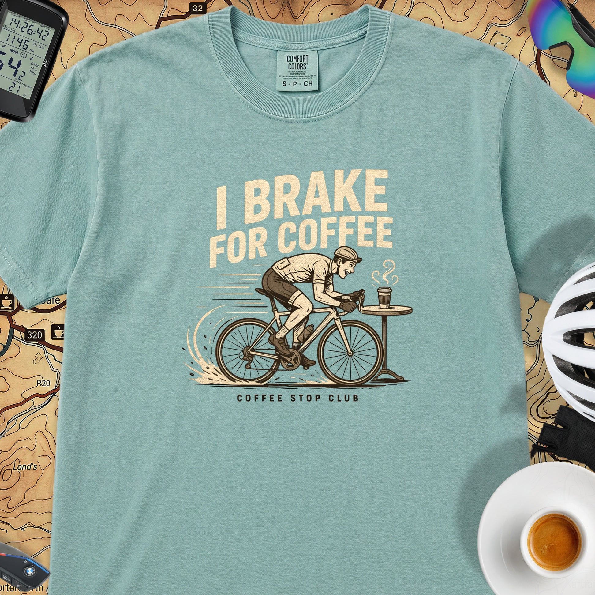 I Brake For Coffee  T-Shirt — Seafoam