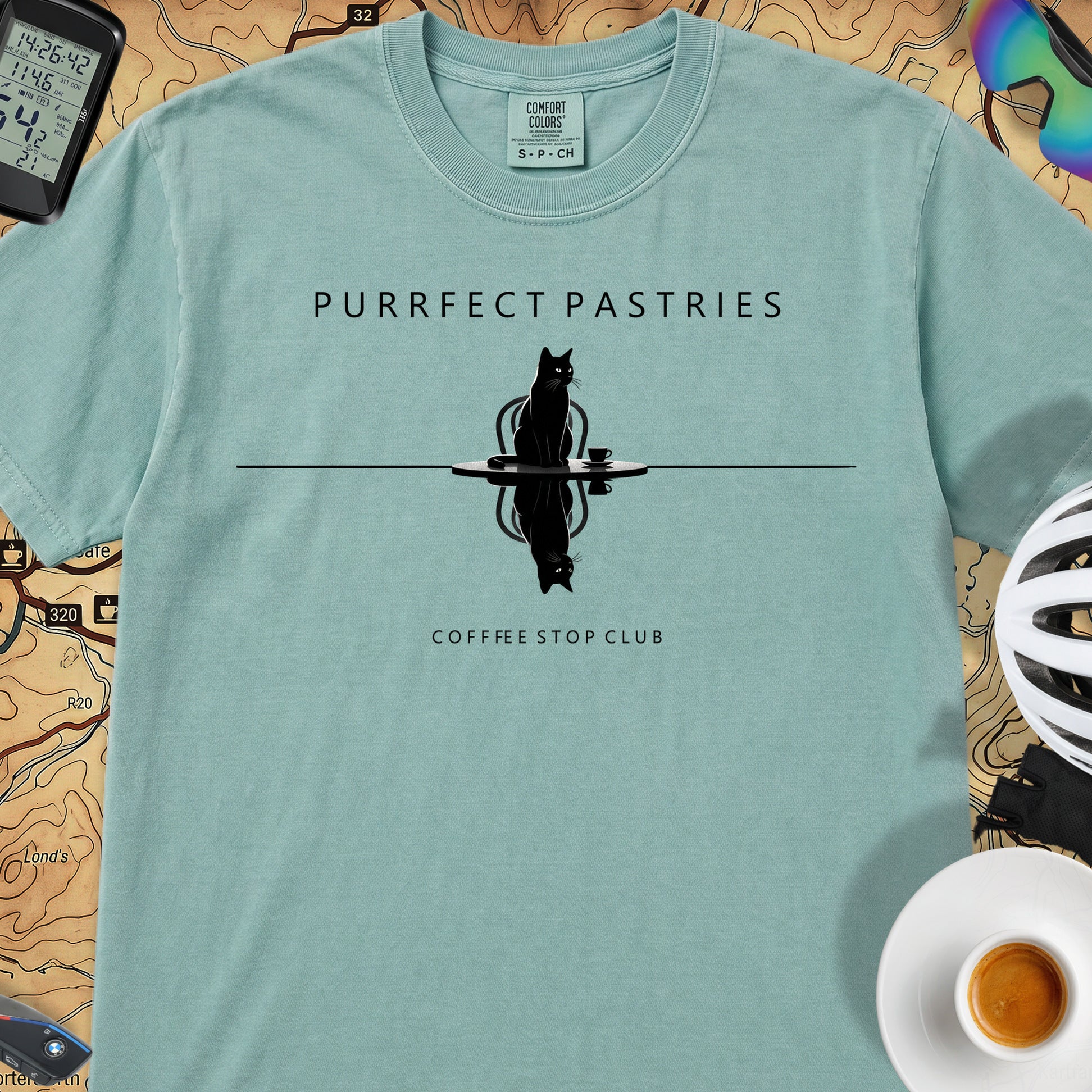 Cat Reflection Cycling T-Shirt — Seafoam