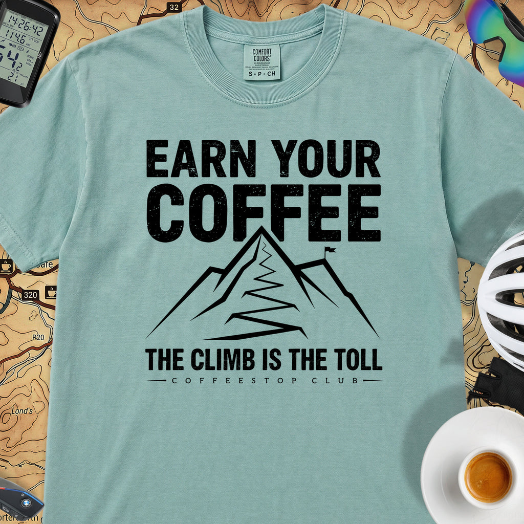 Earn Your Coffee Cycling T-Shirt — Seafoam
