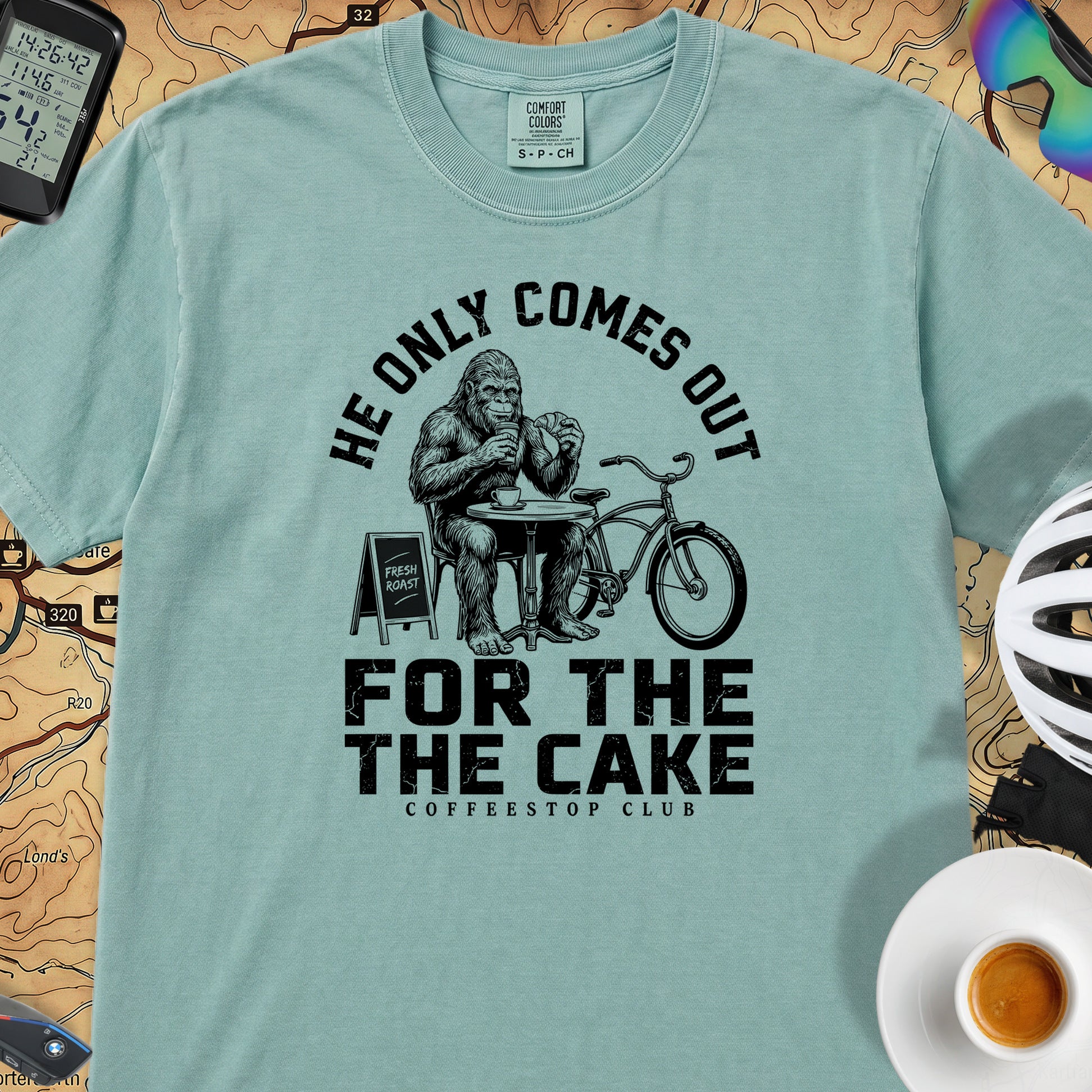 Only For The Cake Cyclist T-Shirt — Seafoam
