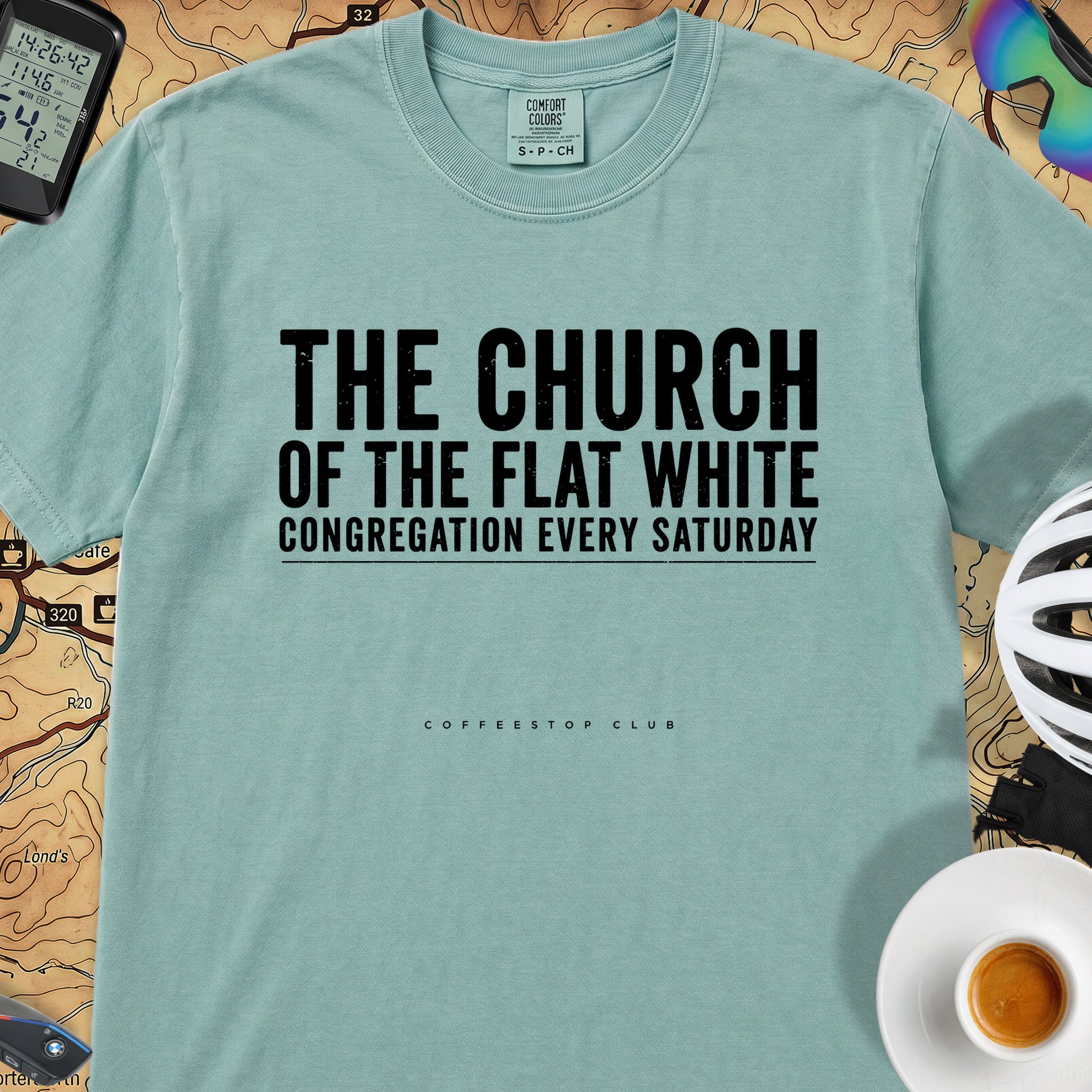 Church of the Flat White T‑Shirt — Seafoam