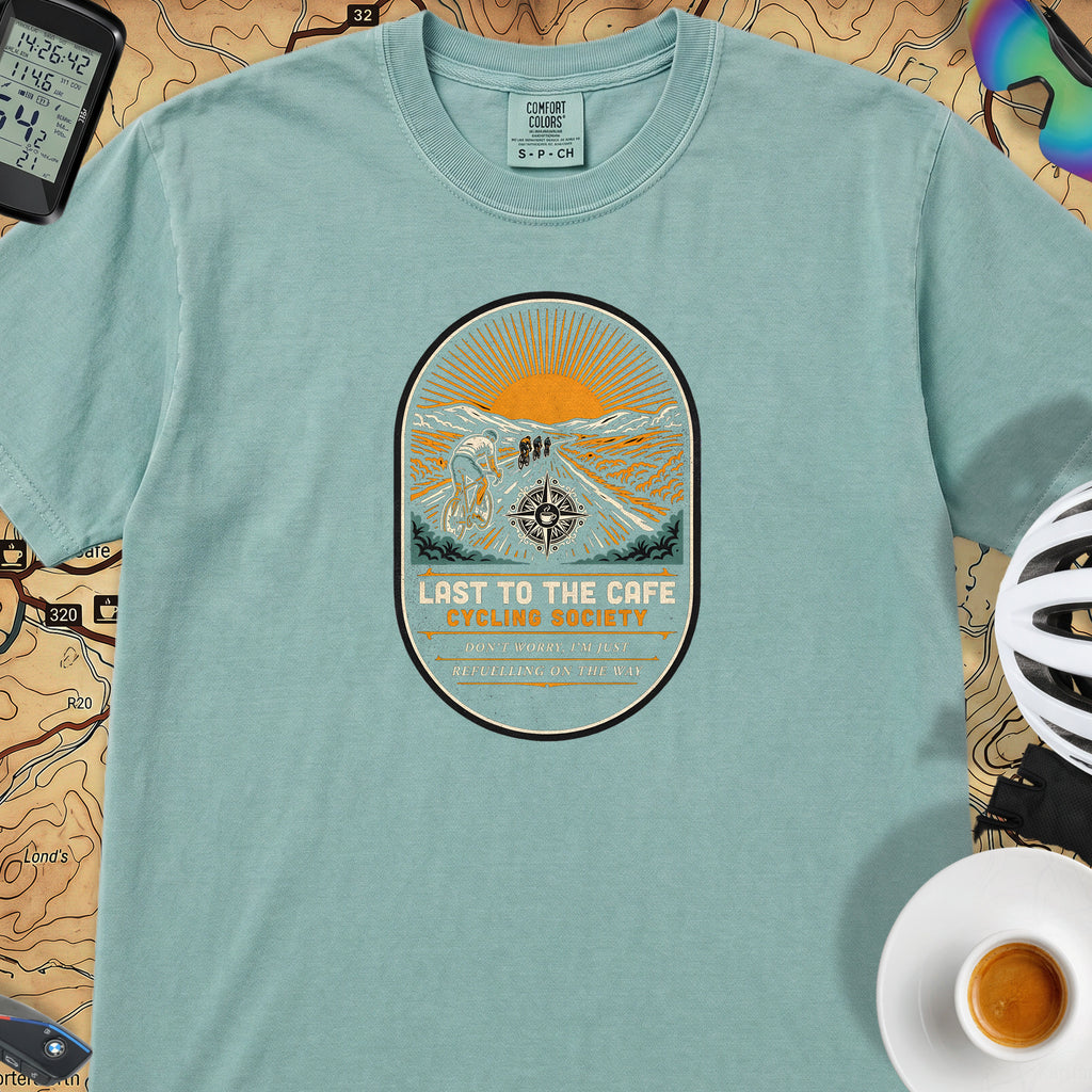 Last to the Café Cyclist T-Shirt — Seafoam
