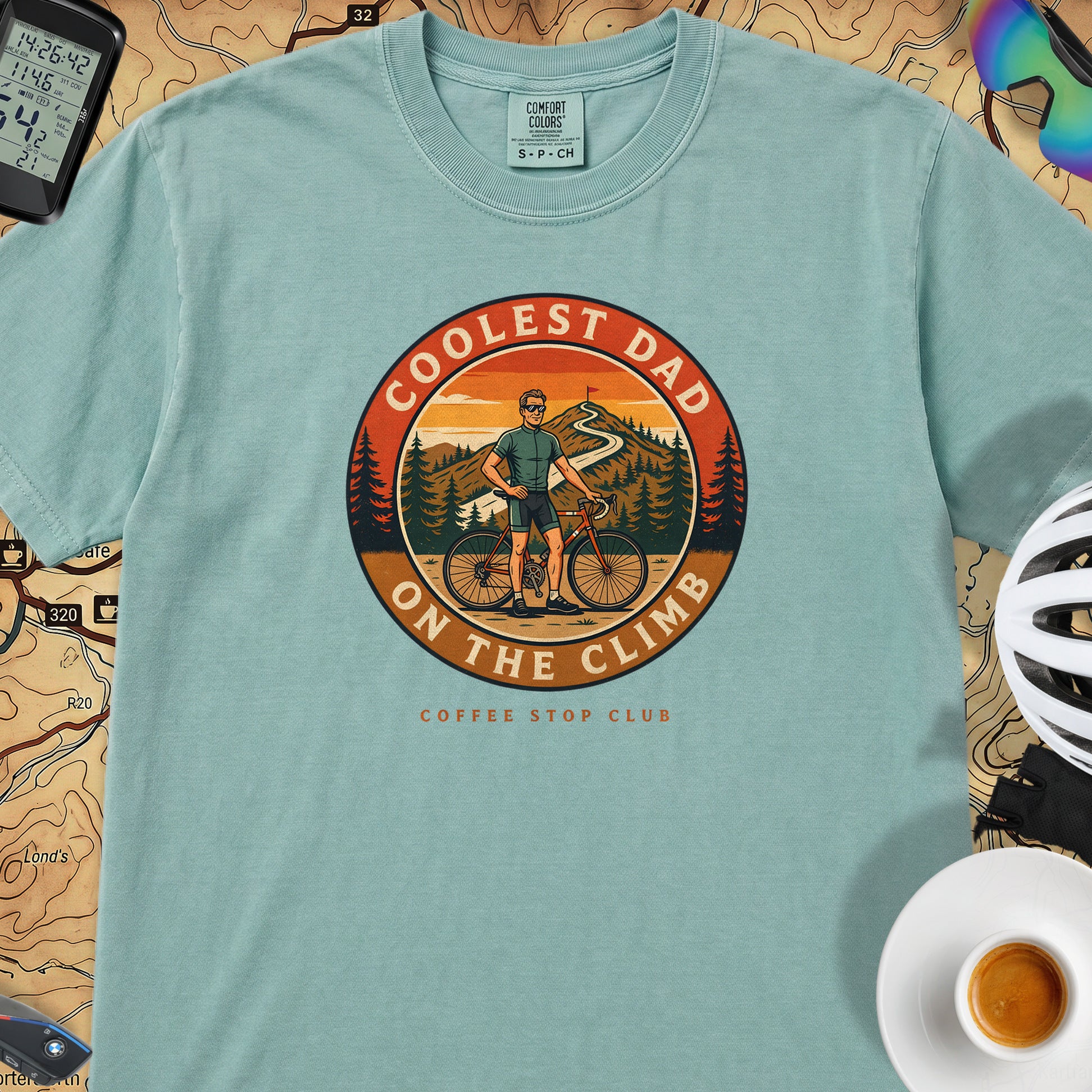 Coolest Dad On The Climb T-Shirt — Seafoam