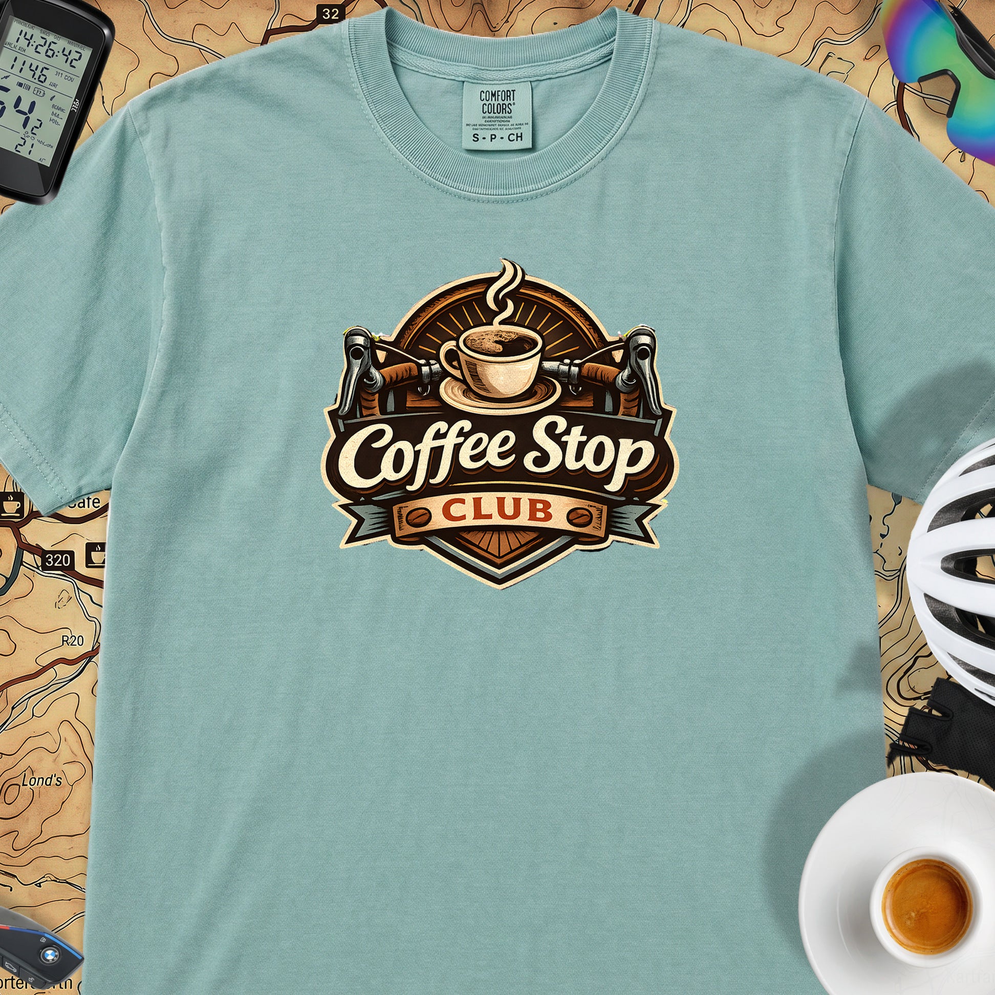 Vintage Coffee Stop Club T‑Shirt — Seafoam
