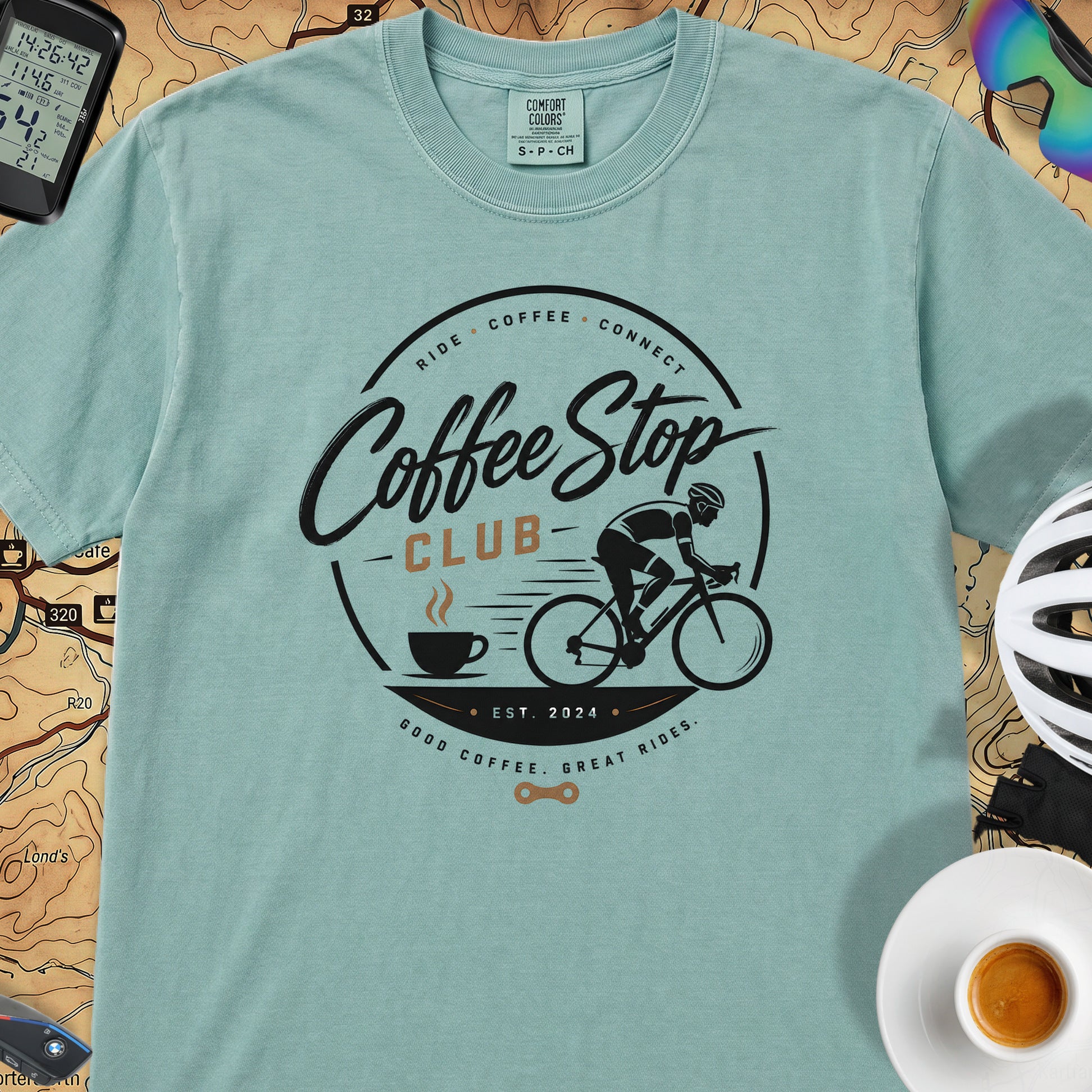 Good Coffee Stop Club T‑Shirt — Seafoam