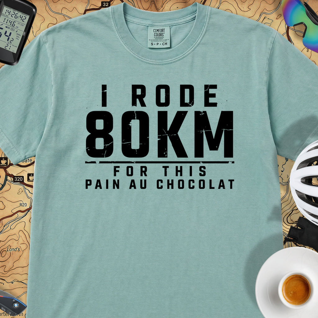 I Rode 800km For a Pain au Chocolat T‑Shirt — Seafoam