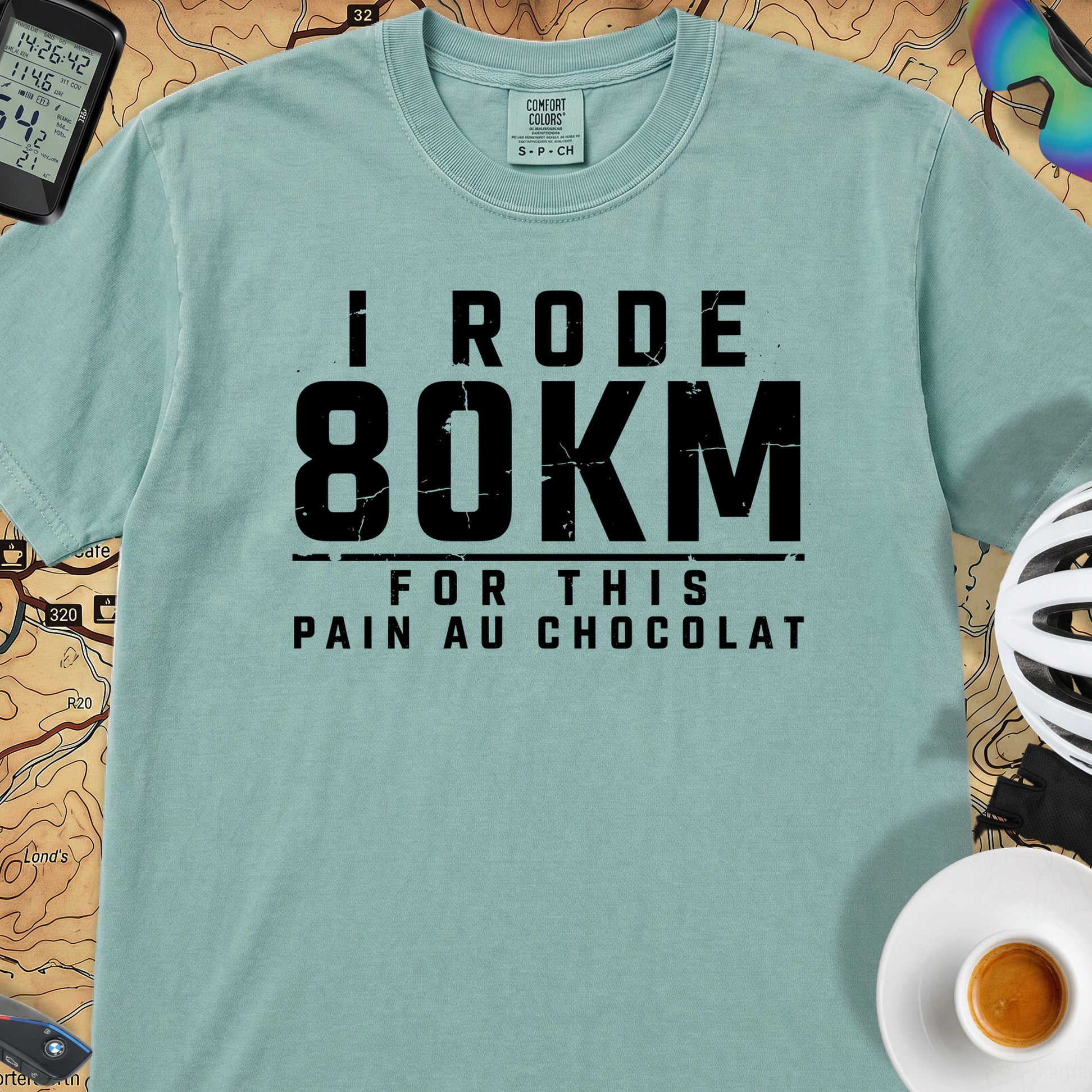 I Rode 800km For a Pain au Chocolat T‑Shirt — Seafoam