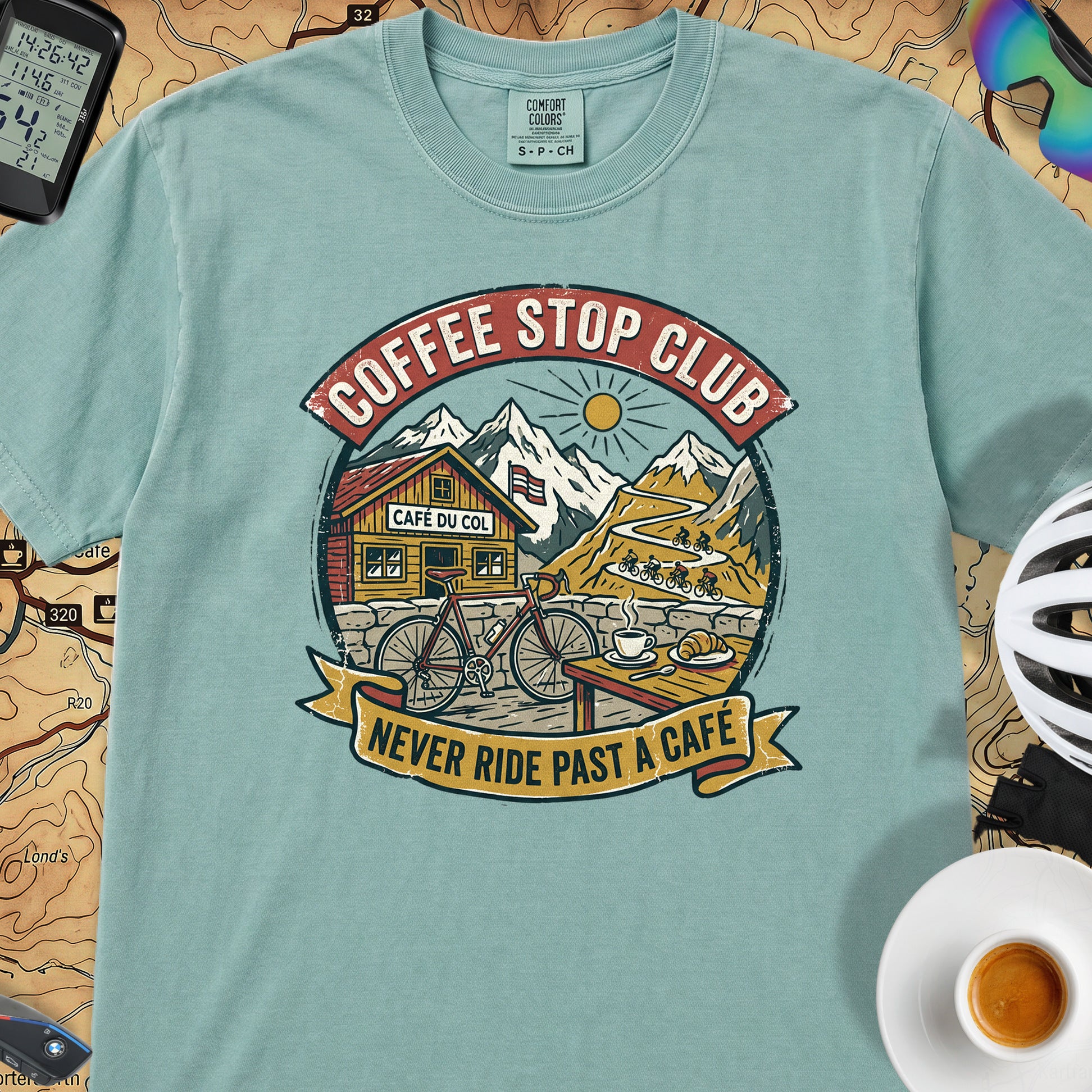 Never Pass a Café T‑Shirt — Seafoam