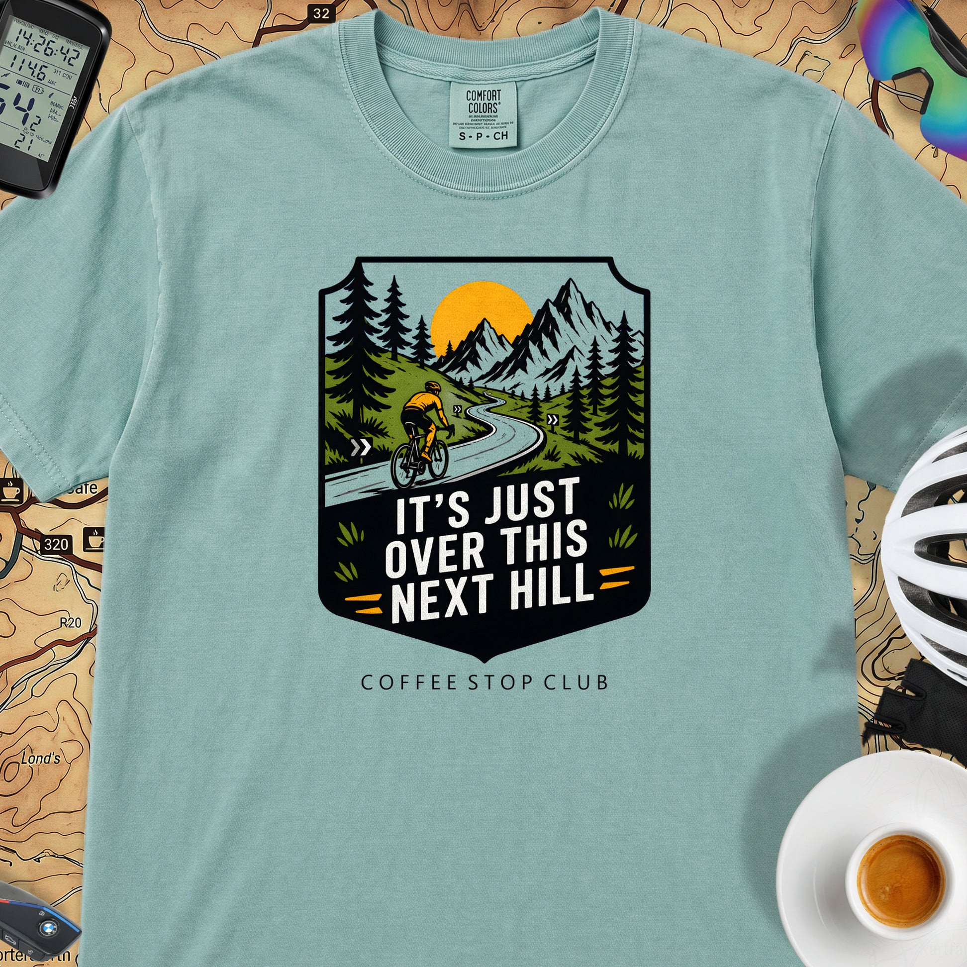 It's Just Over This Next Hill Cycling T-Shirt — Seafoam