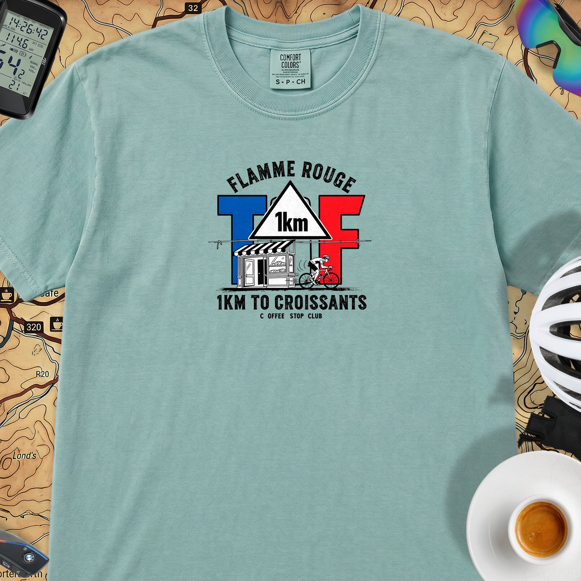 1km to the Croissants TdF Cycling T-Shirt — Seafoam