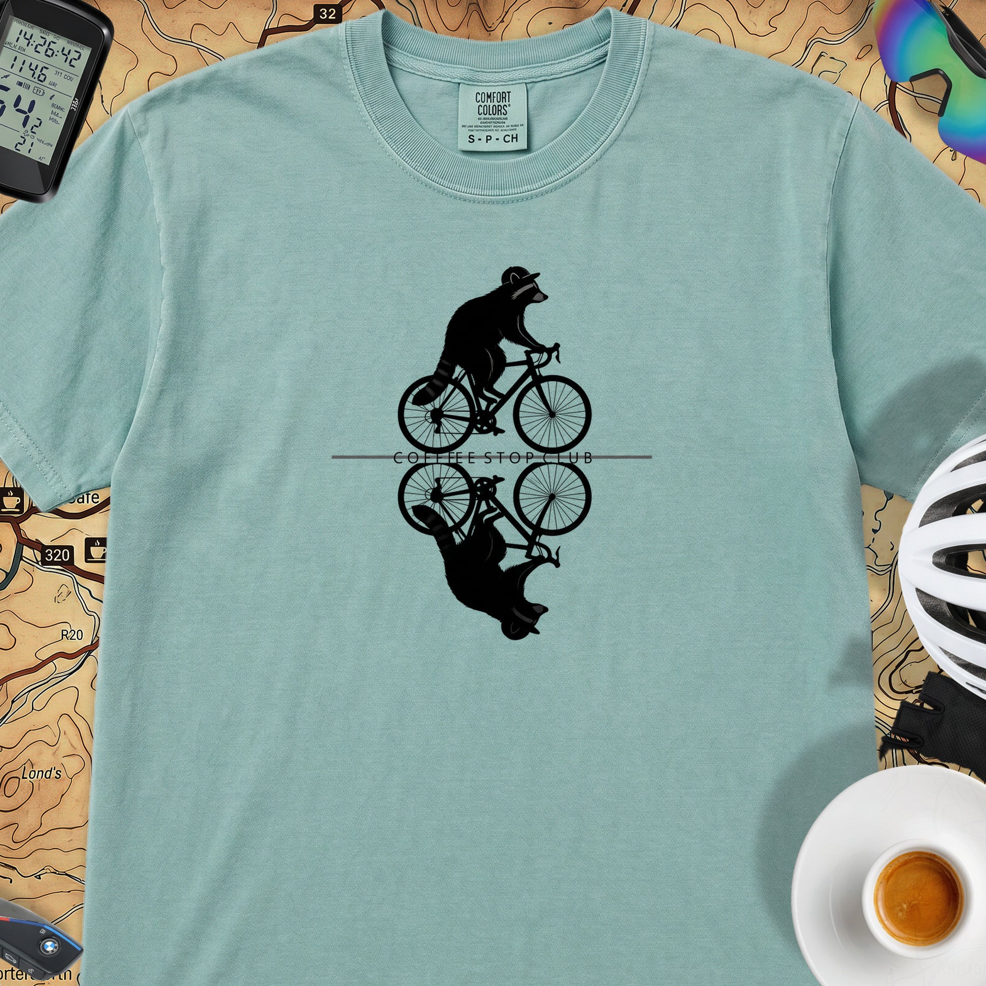 Raccoon Cycling Reflection T‑Shirt — Seafoam