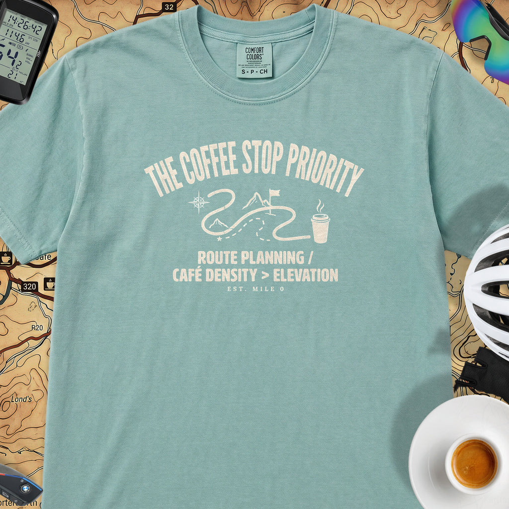Coffee Stop Priority Cyclist T-Shirt — Seafoam