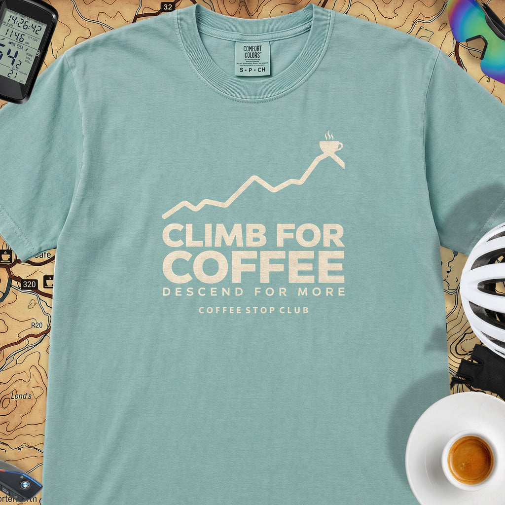 Climb For Coffee T‑Shirt — Seafoam