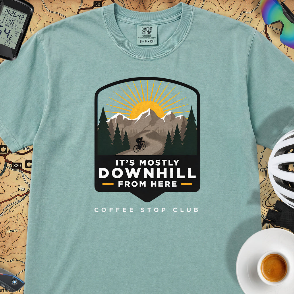 It's Mostly Downhill From Here Cycling T-Shirt — Seafoam