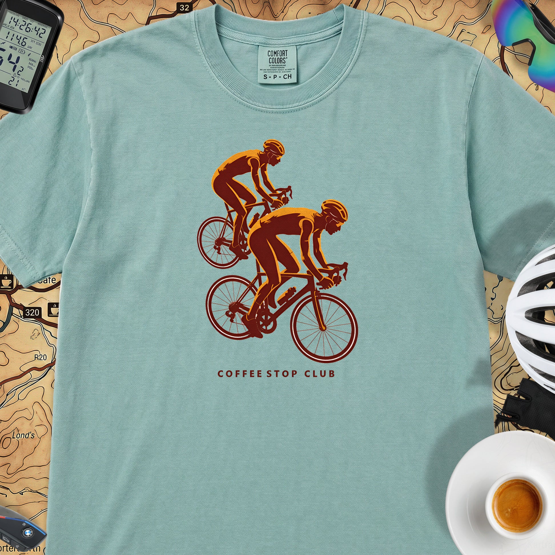 Duo Ride Coffee Stop Club T-Shirt — Seafoam