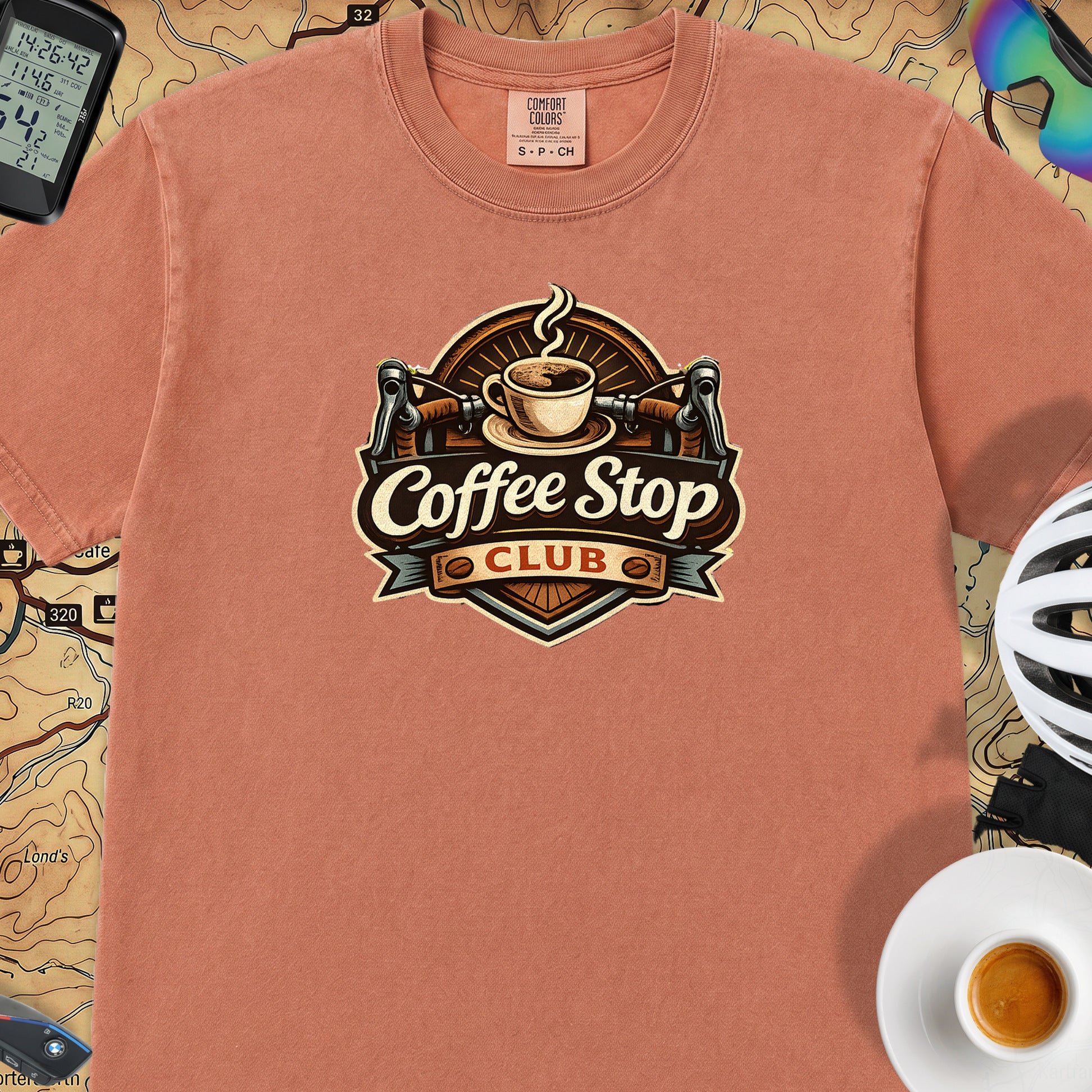 Vintage Coffee Stop Club T‑Shirt — Terracotta