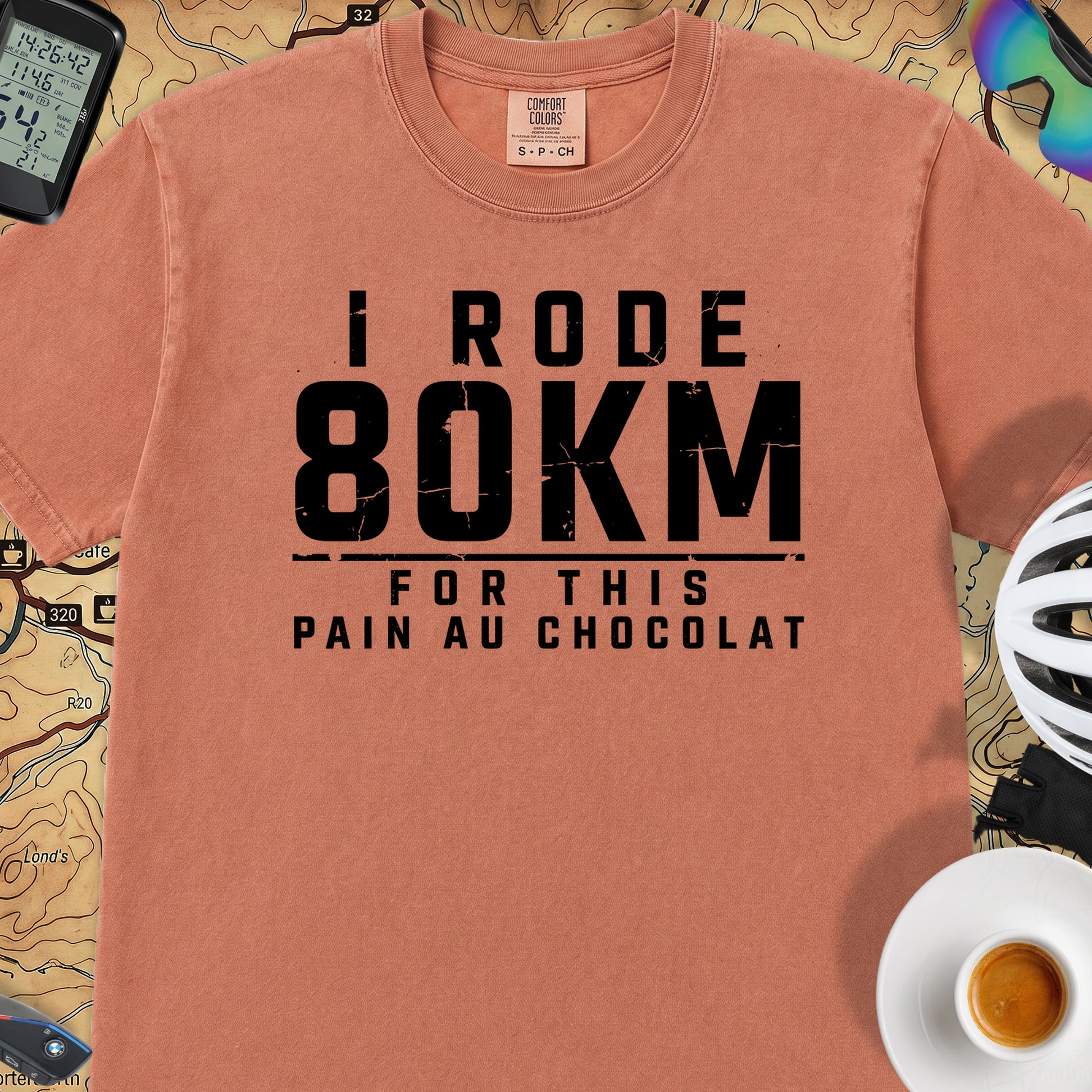 I Rode 800km For a Pain au Chocolat T‑Shirt — Terracotta