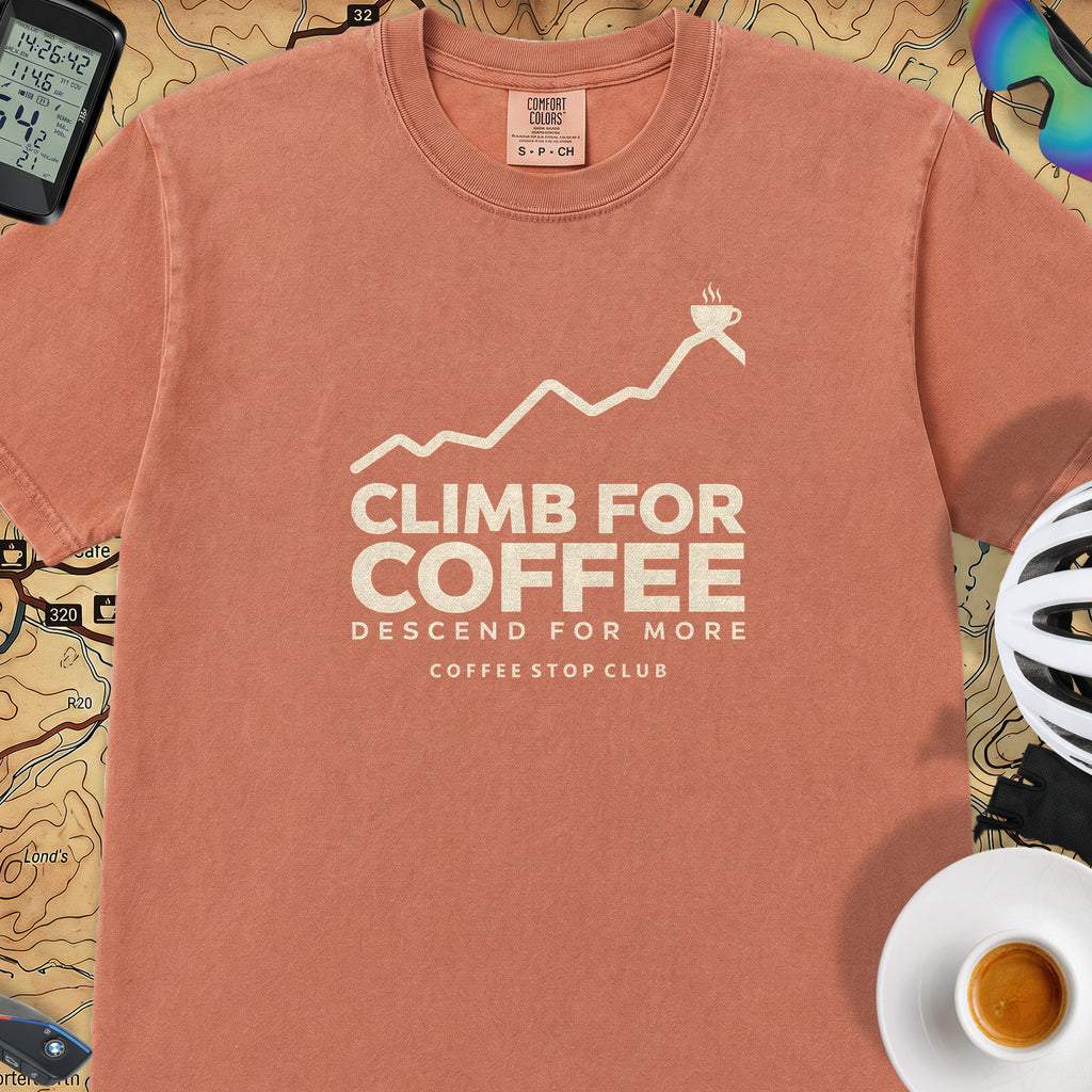 Climb For Coffee T‑Shirt — Terracotta