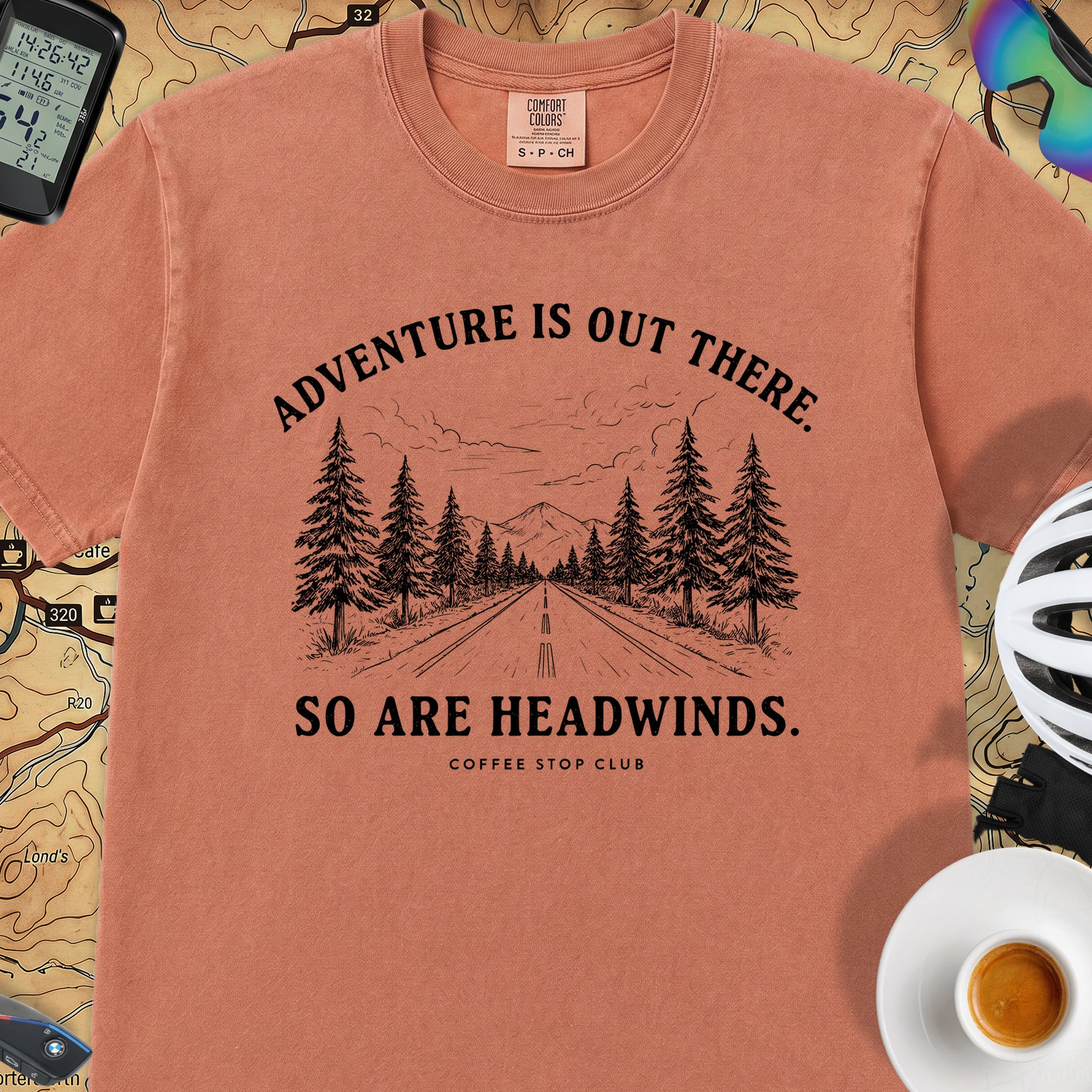 Adventure Is Out There Cycling T-Shirt — Terracotta