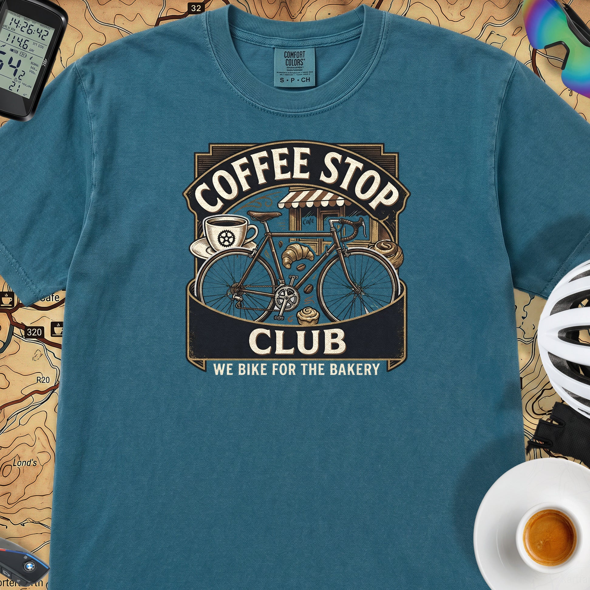 We Ride for the Bakery T-Shirt — Topaz Blue