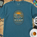 Last to the Café Cyclist T-Shirt — Topaz Blue