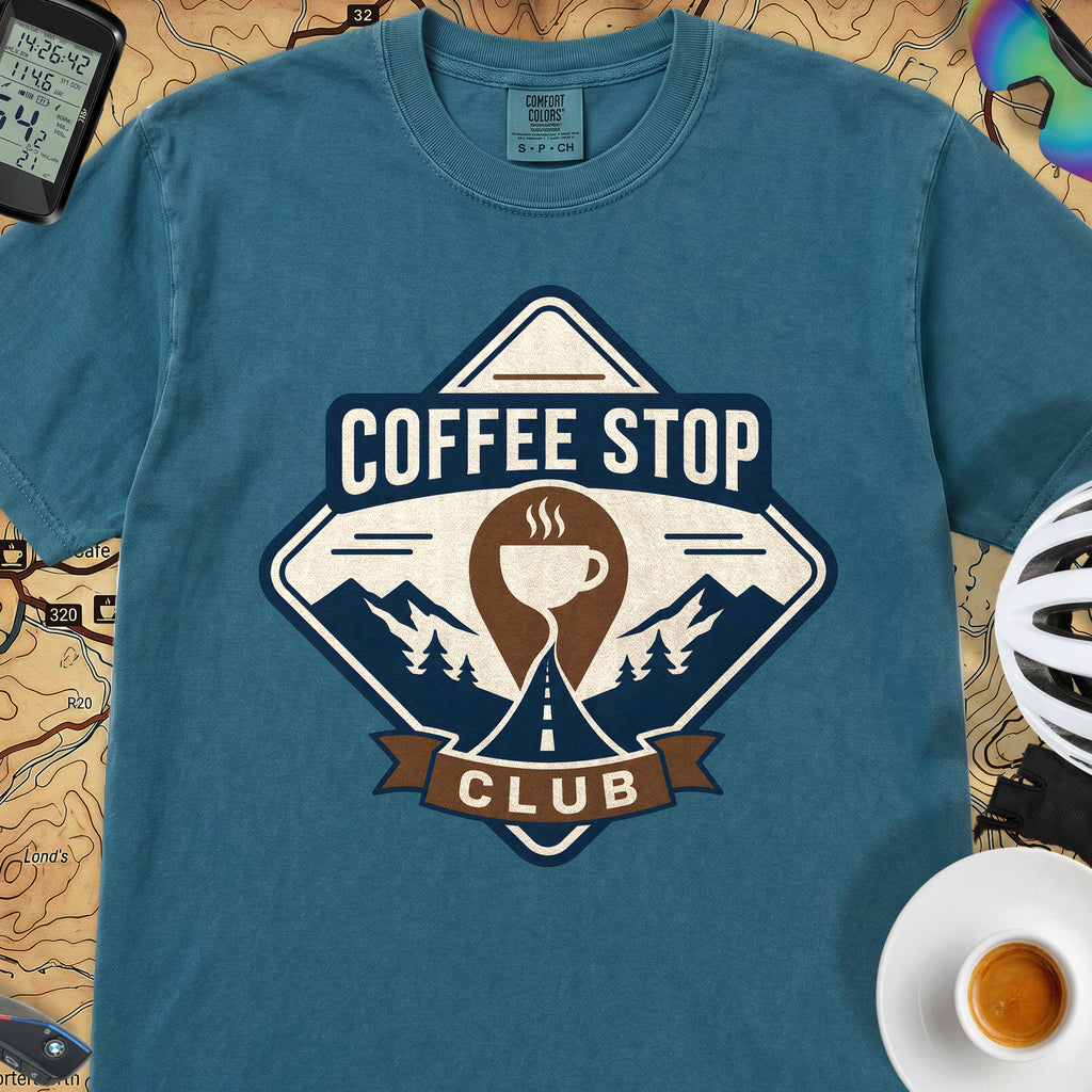 The Coffee Stop Club T‑Shirt — Topaz Blue