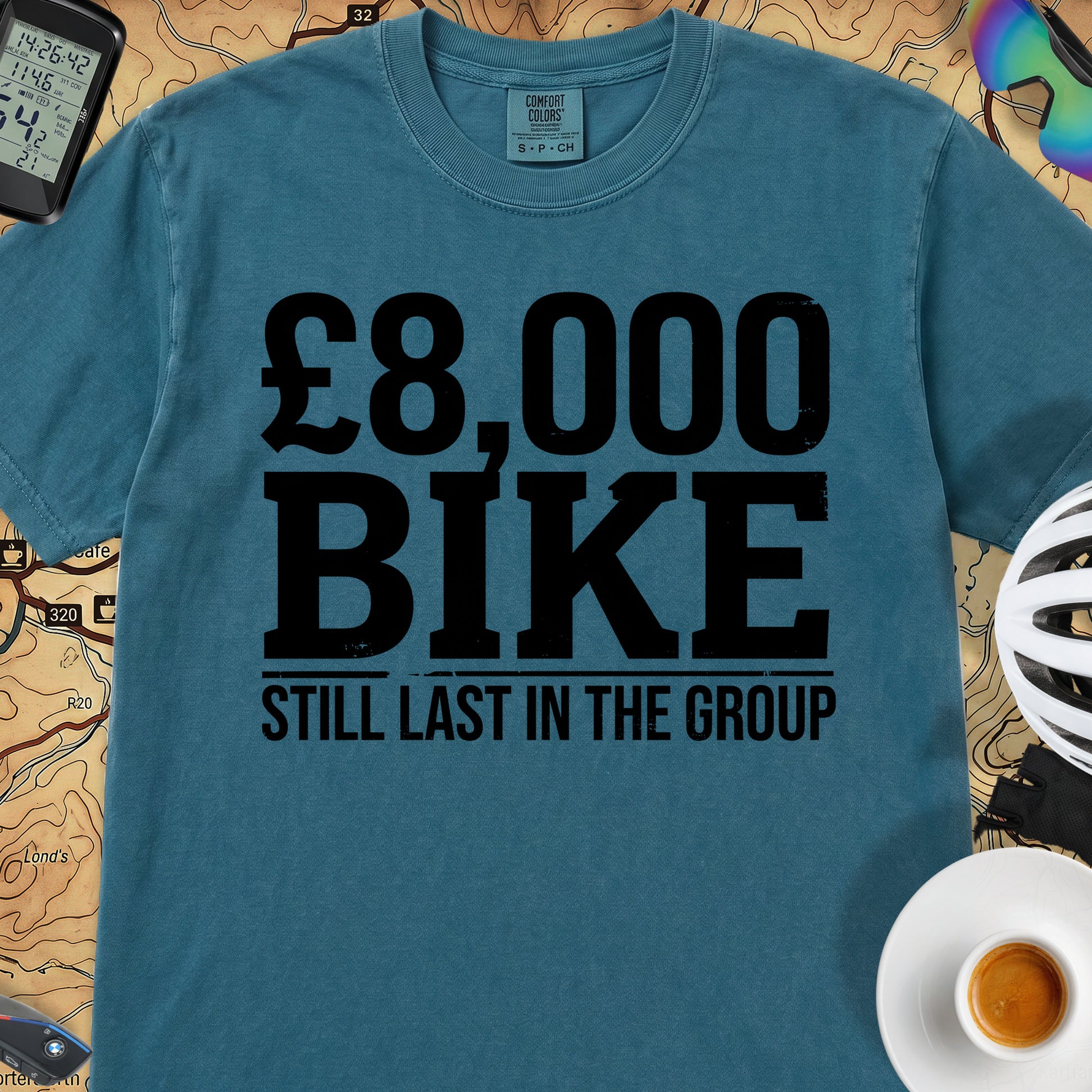 8K Bike Still Last T‑Shirt — Topaz Blue