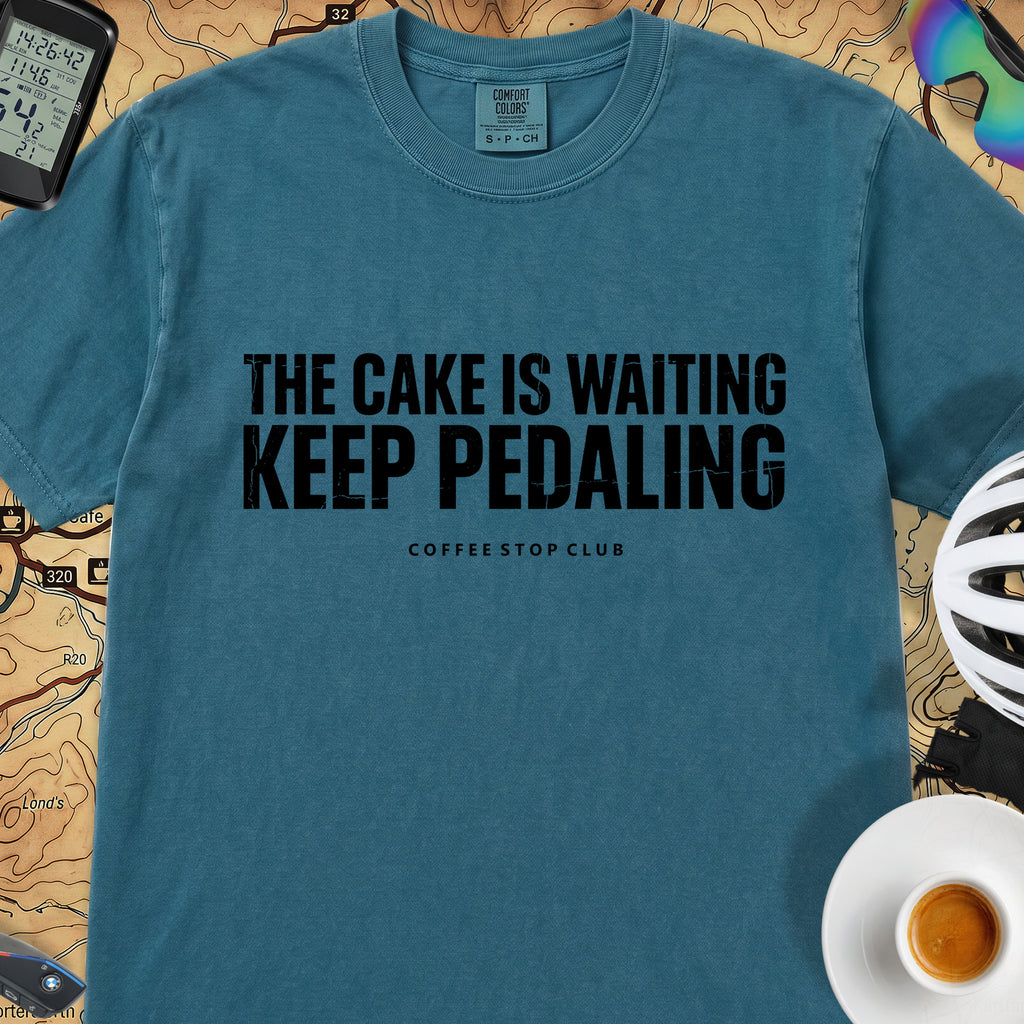 The Cake is Waiting T‑Shirt — Topaz Blue
