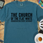 Church of the Flat White T‑Shirt — Topaz Blue