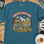 Never Pass a Café T‑Shirt — Topaz Blue