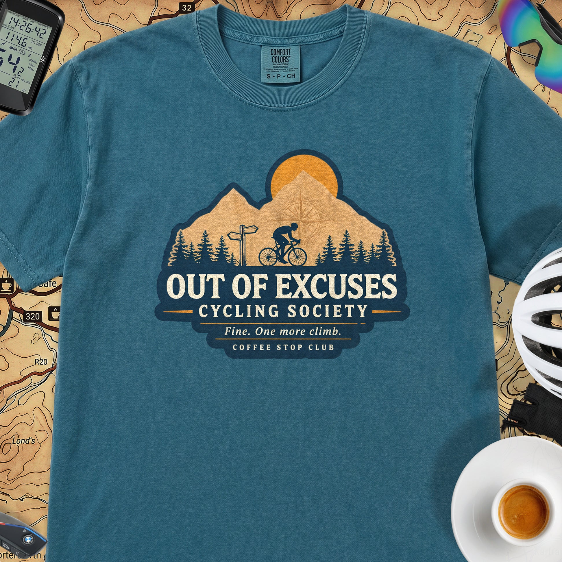 Out of Excuses Cyclist T-Shirt — Topaz Blue