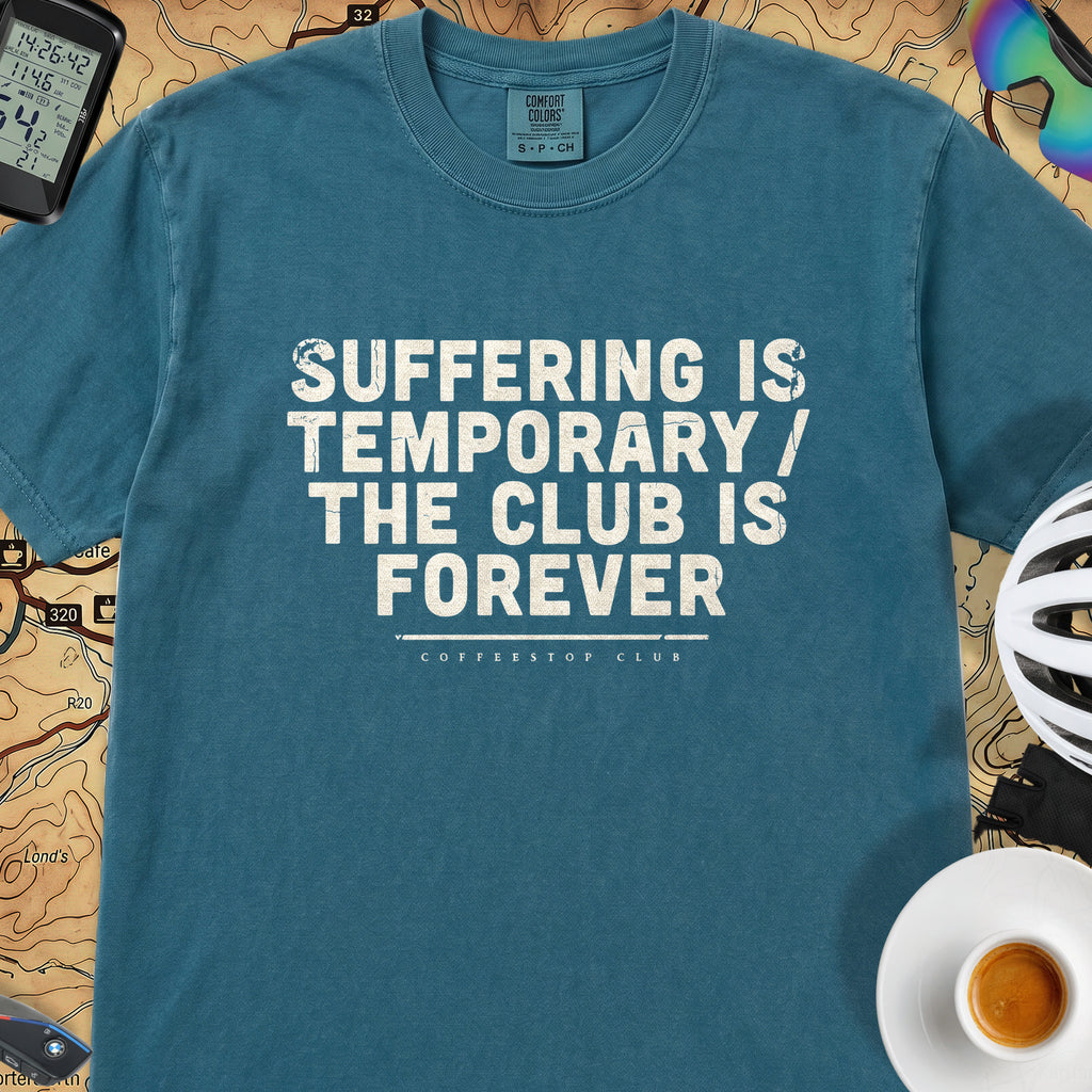 Suffering is Temporary Cycling T‑Shirt — Topaz Blue