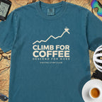 Climb For Coffee T‑Shirt — Topaz Blue