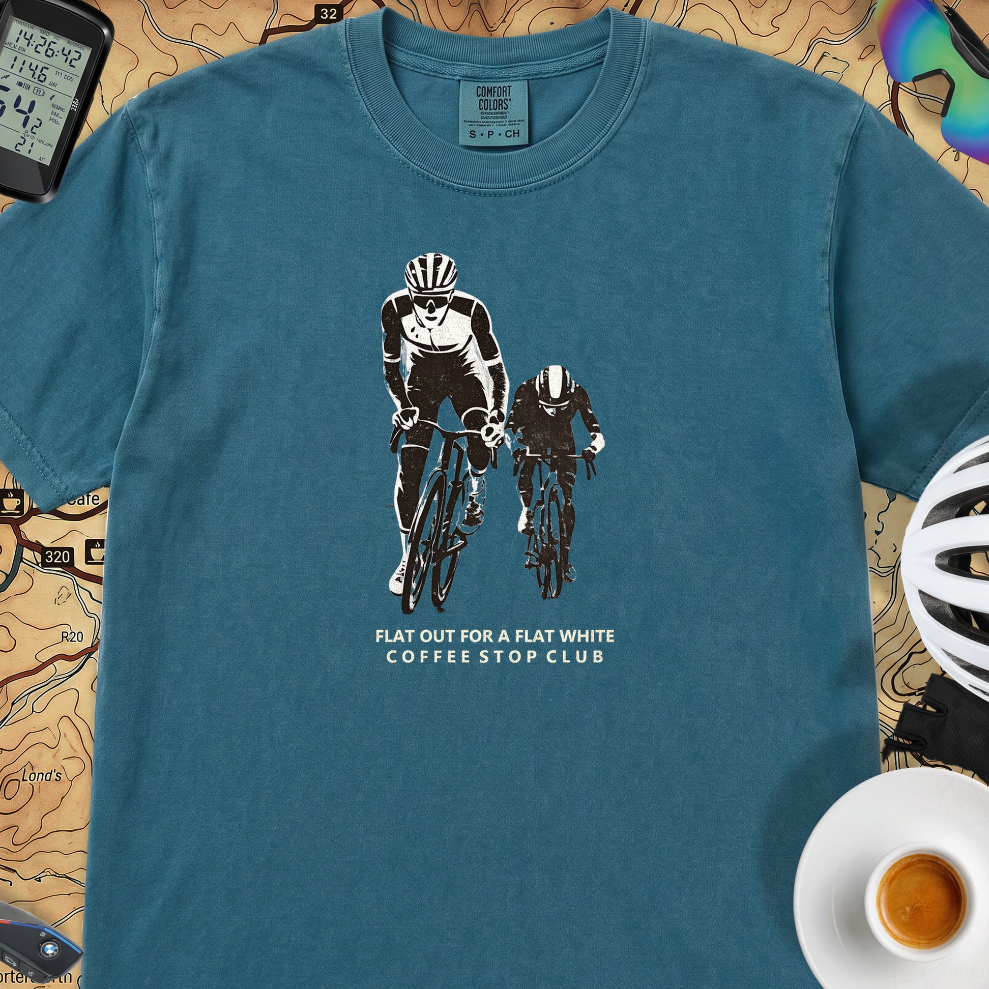 Flat Out 4 Flat White T-Shirt — Topaz Blue