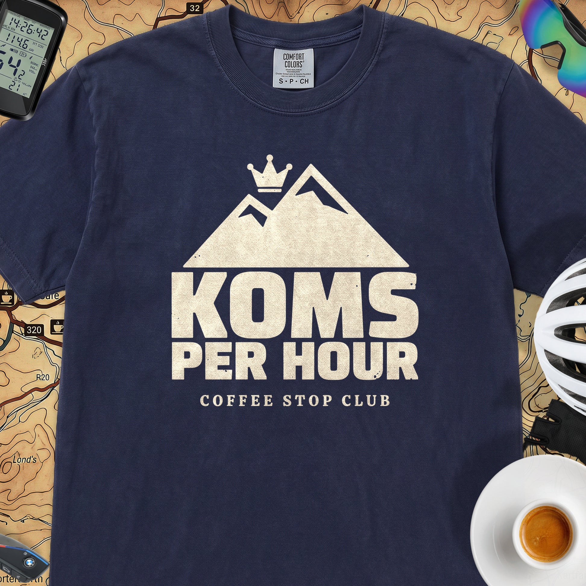 KOMs Per Hour TdF T-Shirt — True Navy